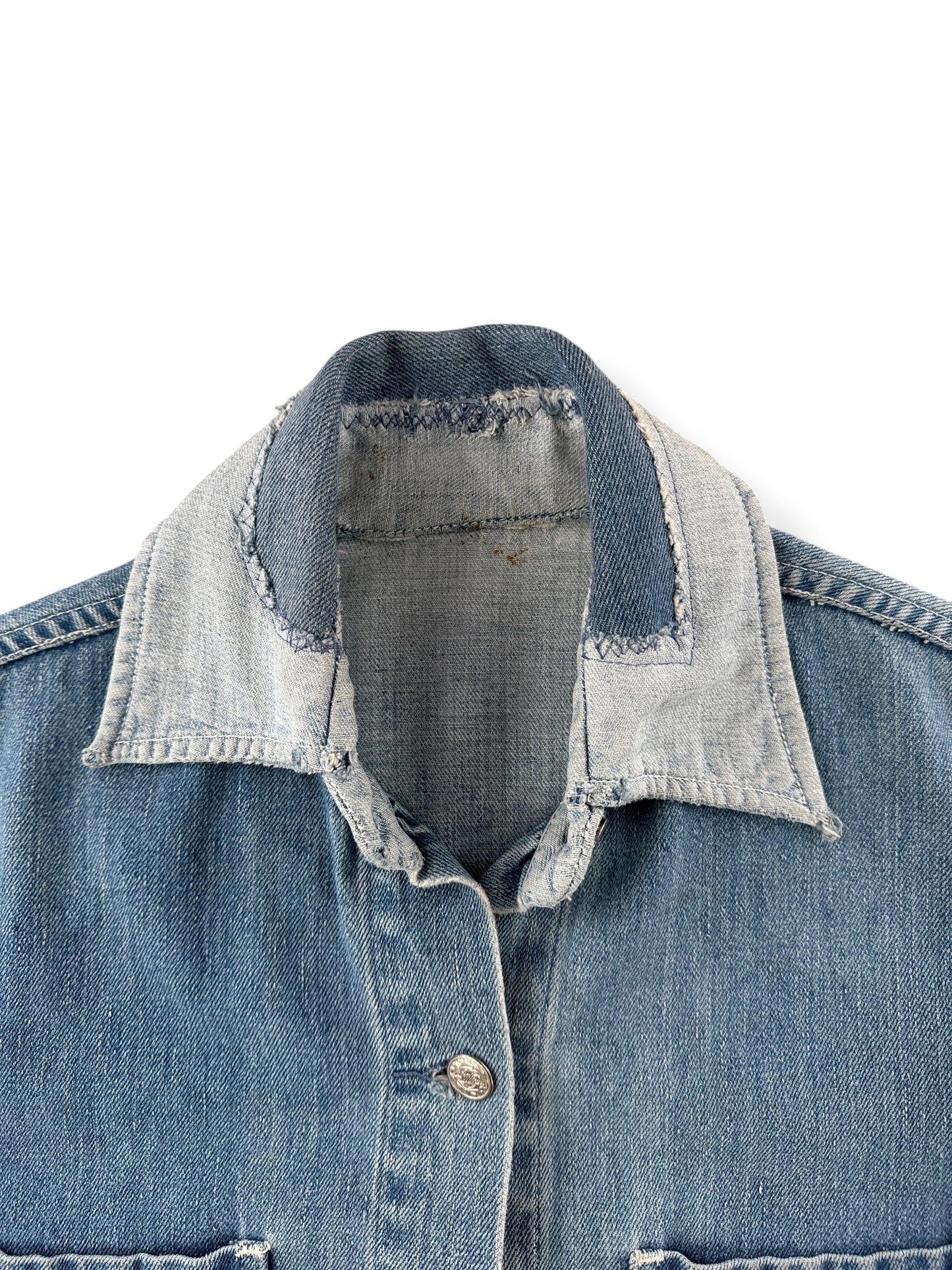 Collar on Vintage 70s Two Tone Denim Chore Jacket SZ S