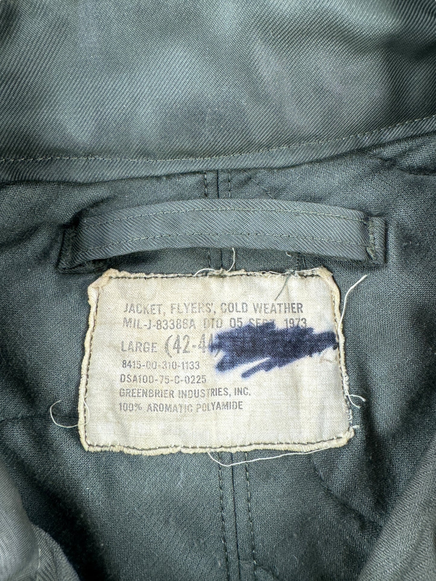 Tag on Vintage CWU Cold Weather Flyers Jacket SZ L