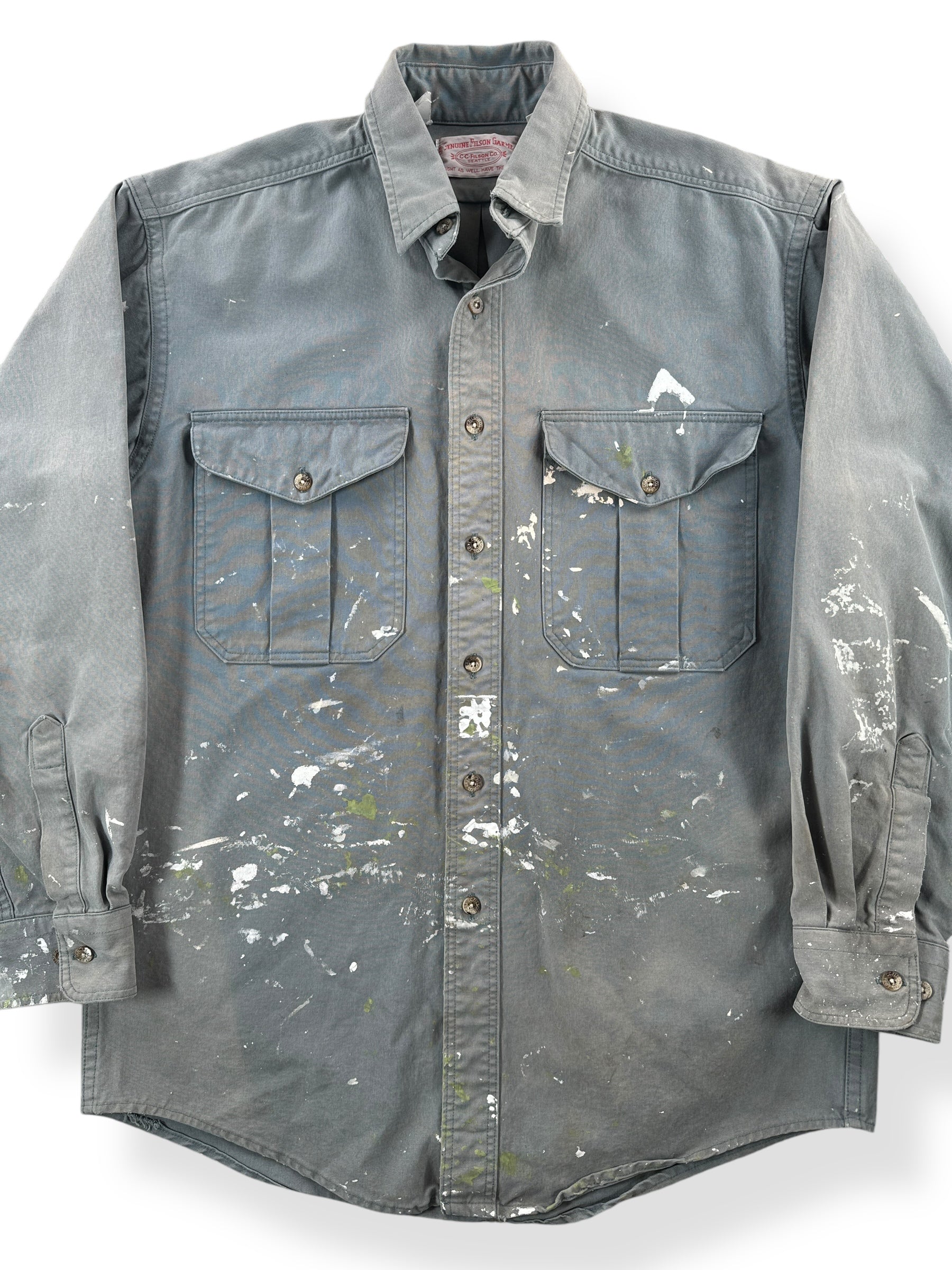 Front Close Up of Modern Thrashed Filson Painter Shirt SZ M