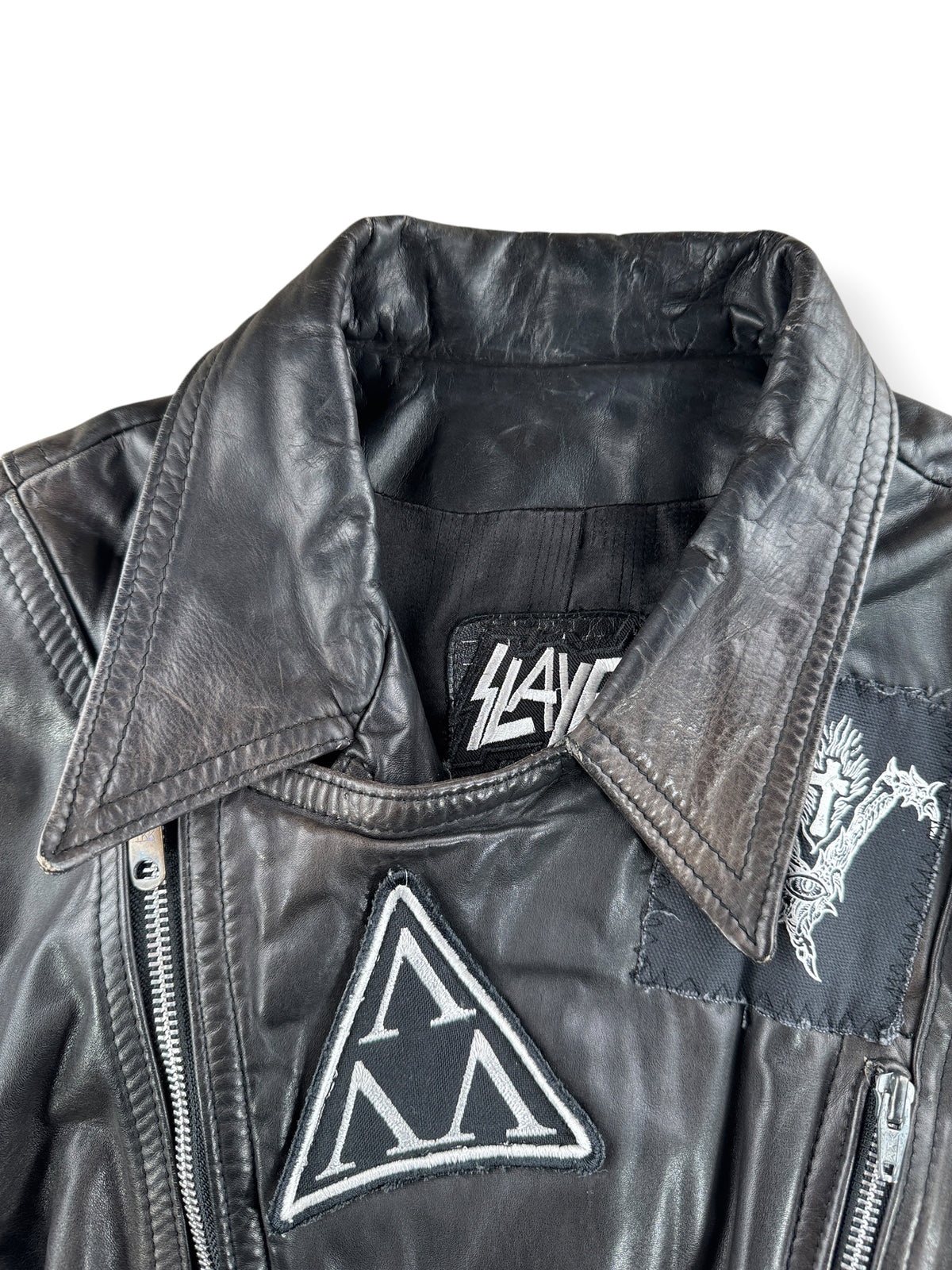 Collar on Vintage 90s Leather Battle Jacket SZ M