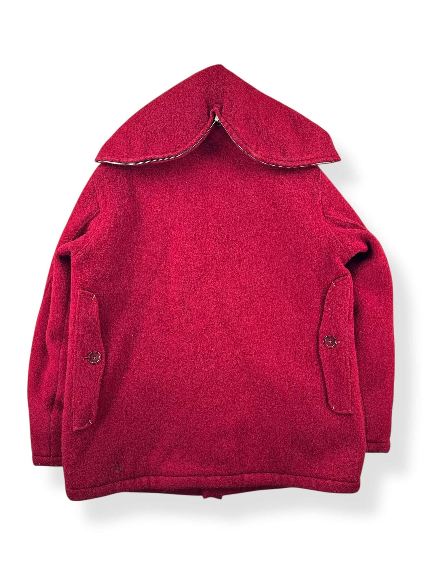 Back of Vintage Woolrich Burgundy Hooded Wool Jacket SZ 44