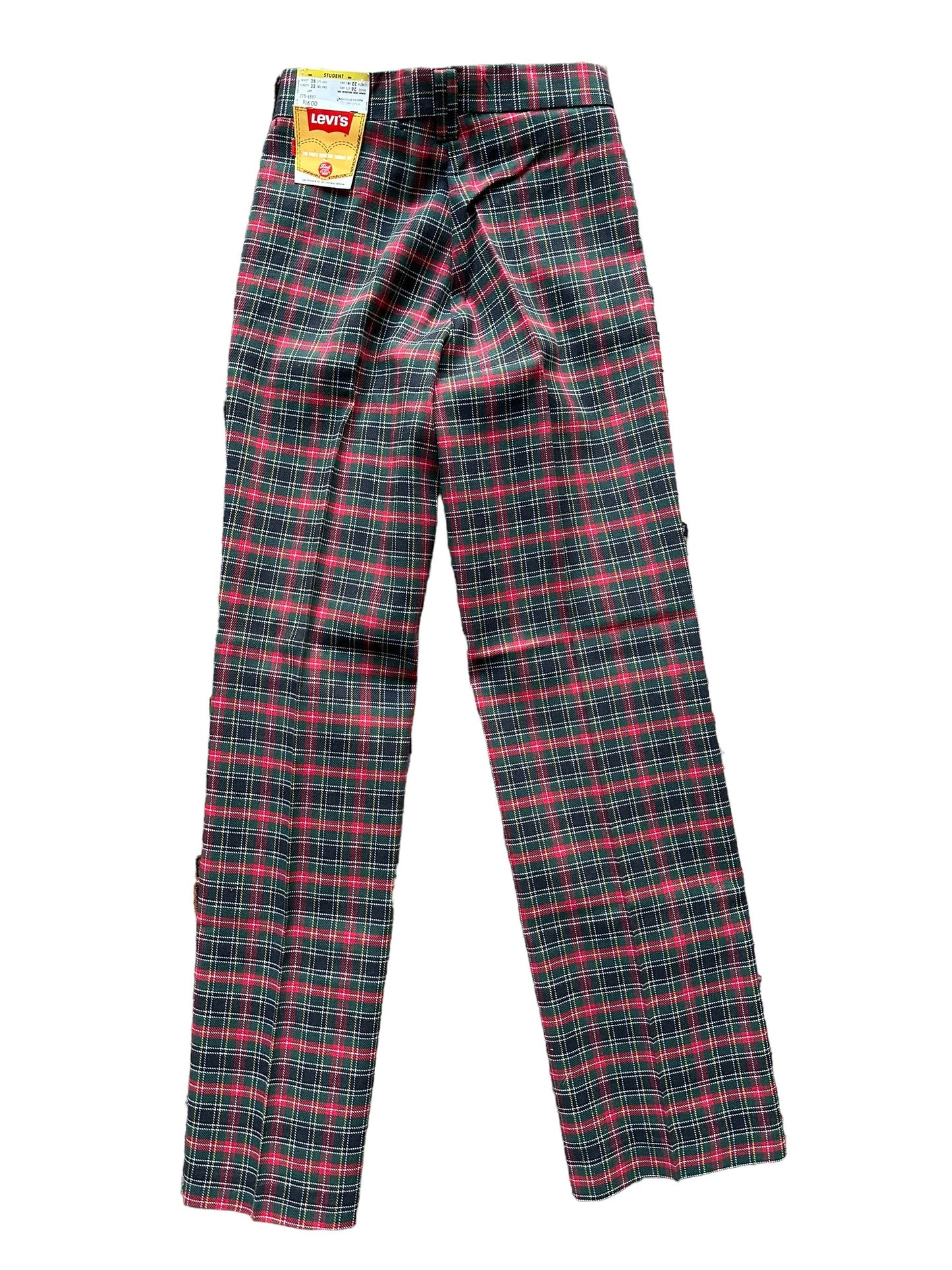 Full back view of Vintage 1970s Deadstock Plaid Levi's Boyswear Trousers 27x33 | Vintage Deadstock Pants | Seattle True Vintage