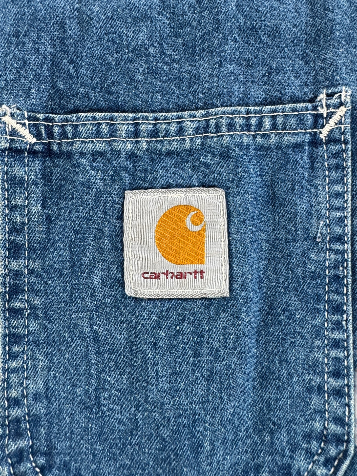 Label on Vintage MIUSA Carhartt Denim Chore Coat SZ XXL