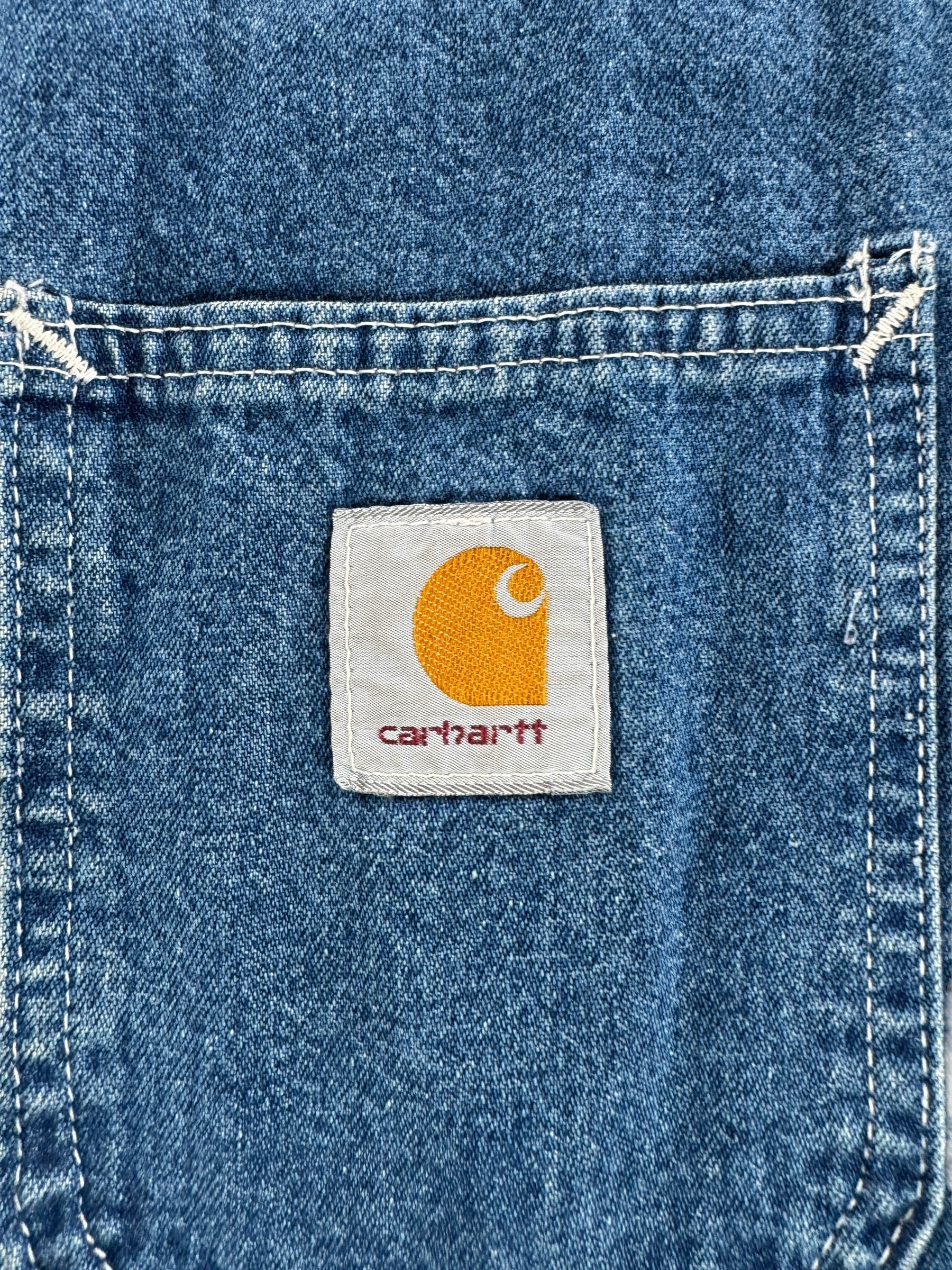 Label on Vintage MIUSA Carhartt Denim Chore Coat SZ XXL