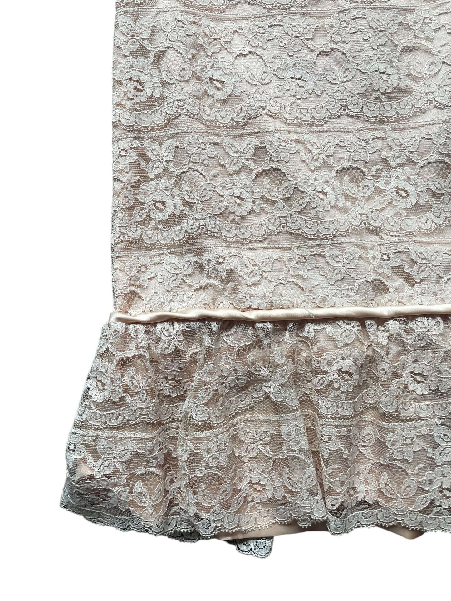 Back left skirt view of Vintage 1950s Dusty Pink Lace Dress  |  Barn Owl Vintage Dresses | Seattle Vintage Ladies Clothing