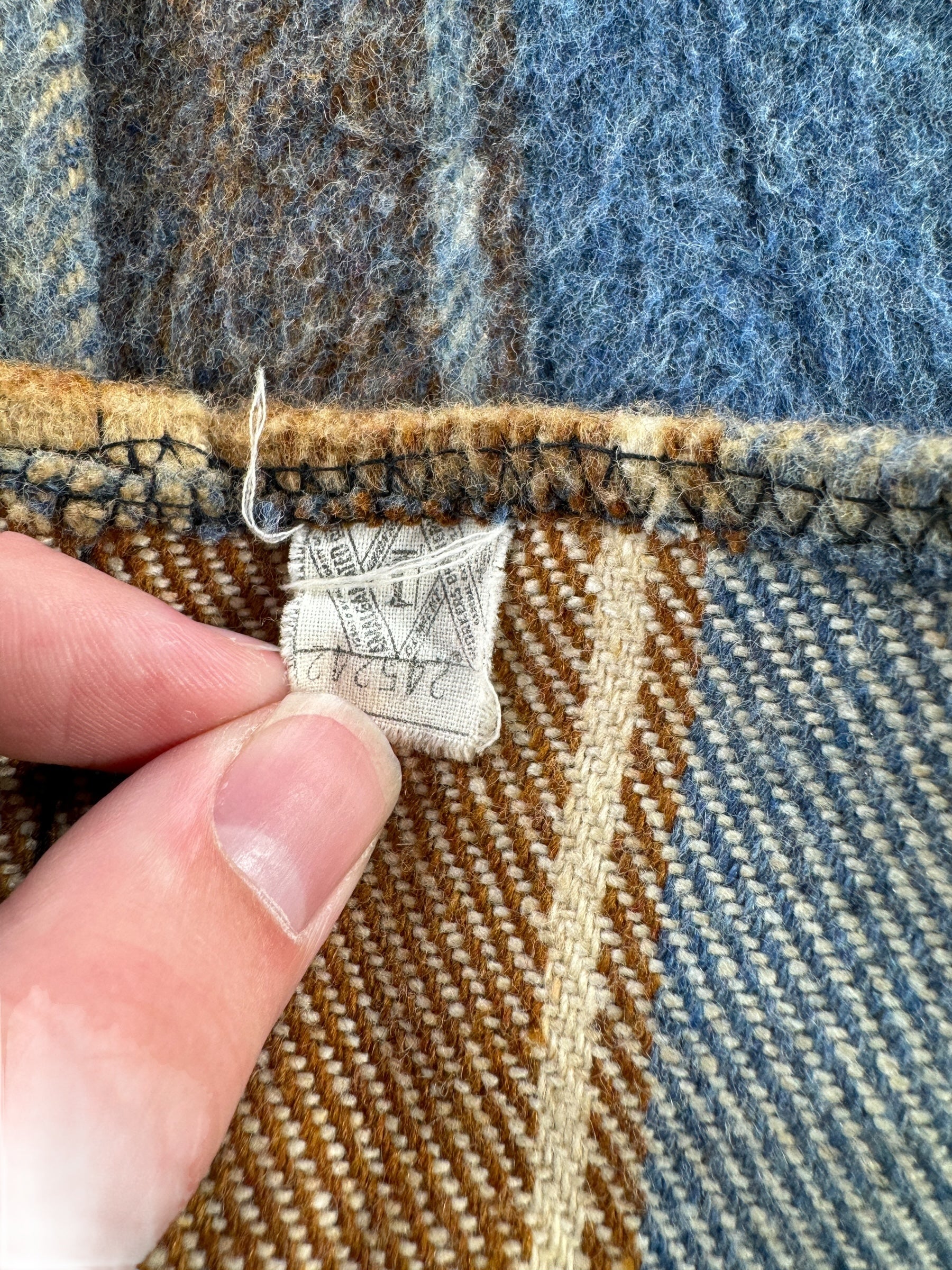 Union Tag on Vintage JC Penney Blue and Beige CPO Flannel SZ M