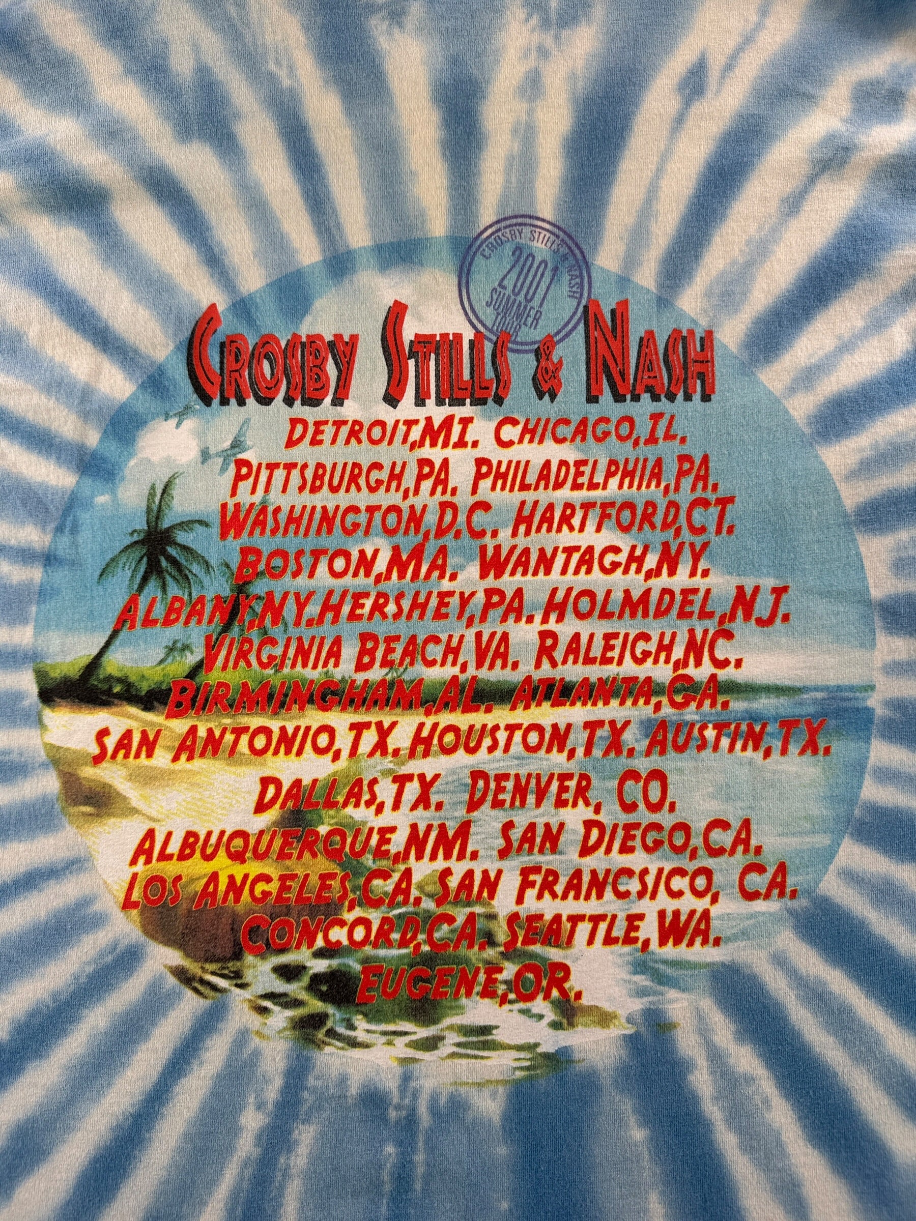 Close up of back graphic on Vintage 2001 Crosby Stills & Nash Tee