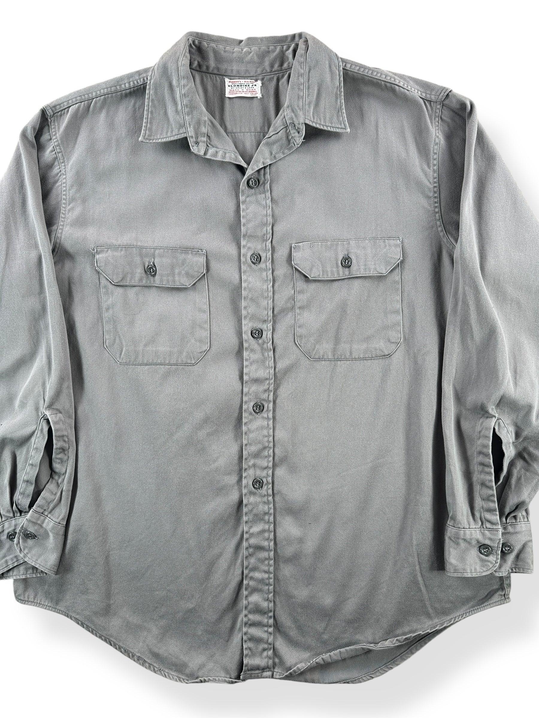 Front Close Up of Vintage Penney's Big Mac Grey Klondike Jr Combed Cotton Shirt SZ XL