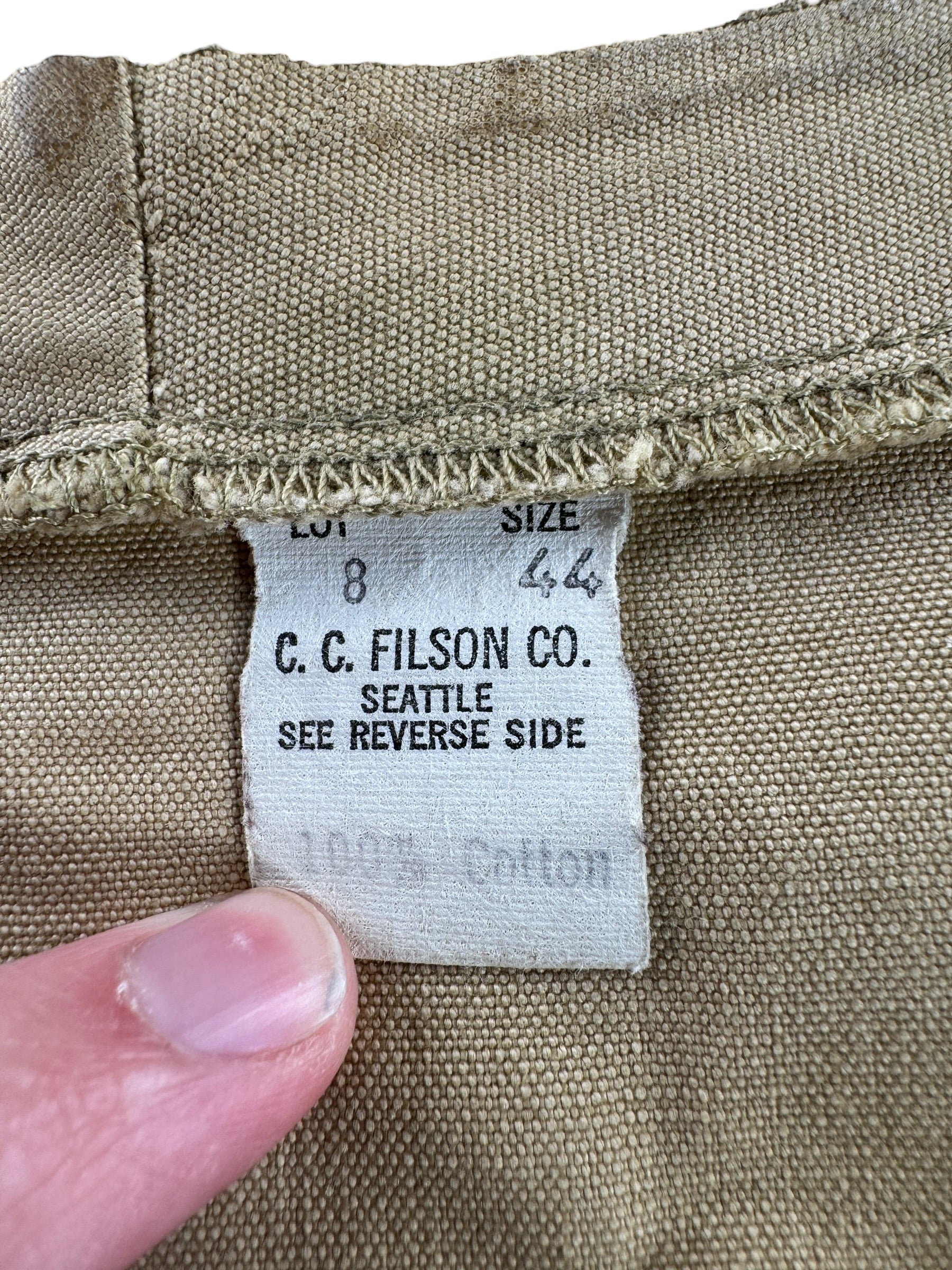 Tag on Vintage Filson Style 8 Dry Tin Vest SZ 44