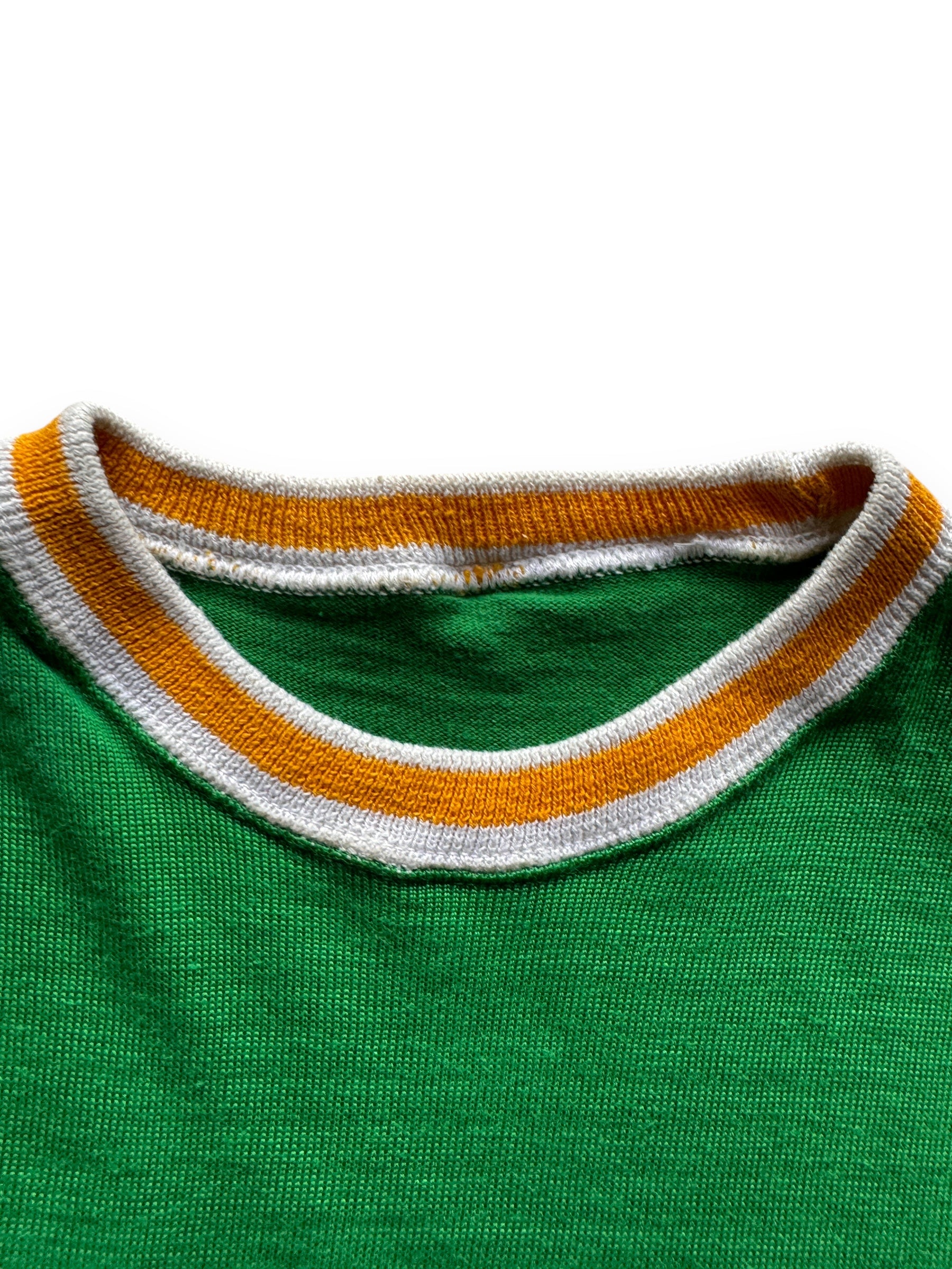 collar of Vintage 50's Green Durene Alpha Phi Frat Tee SZ M