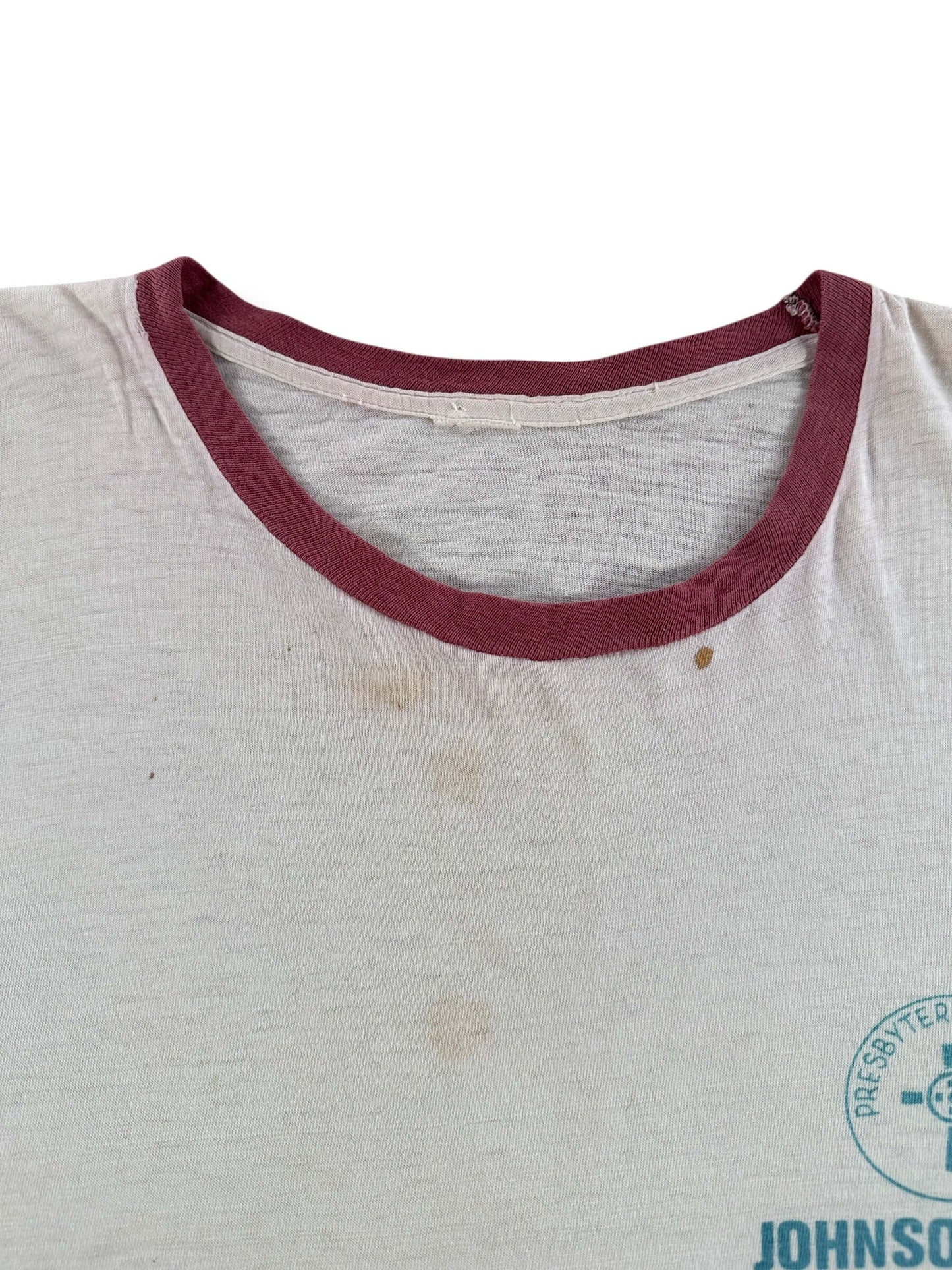 Collar on Vintage 50s/60s Water Print Johnsonburg Ringer Tee SZ M - AS IS