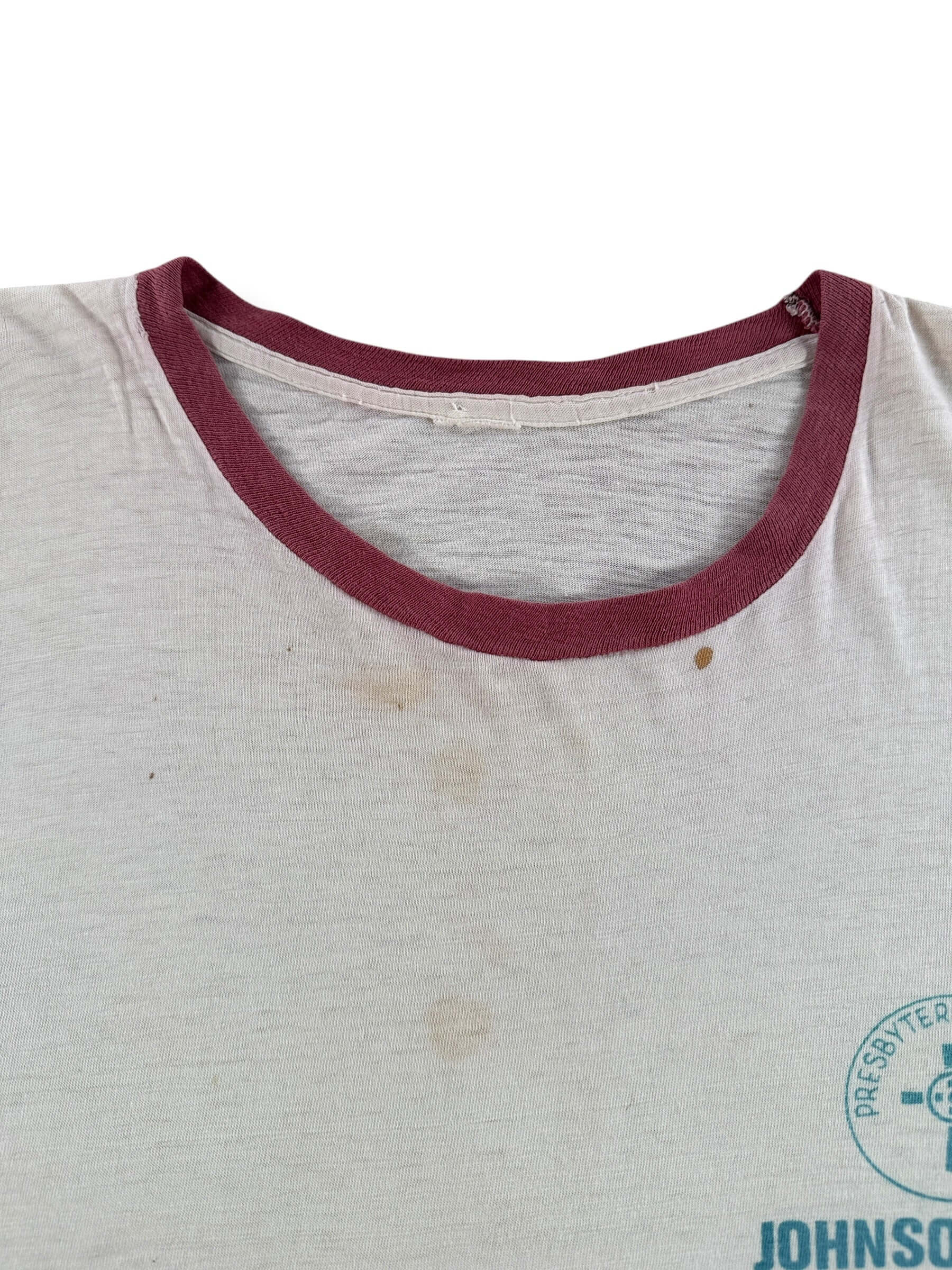 Collar on Vintage 50s/60s Water Print Johnsonburg Ringer Tee SZ M - AS IS