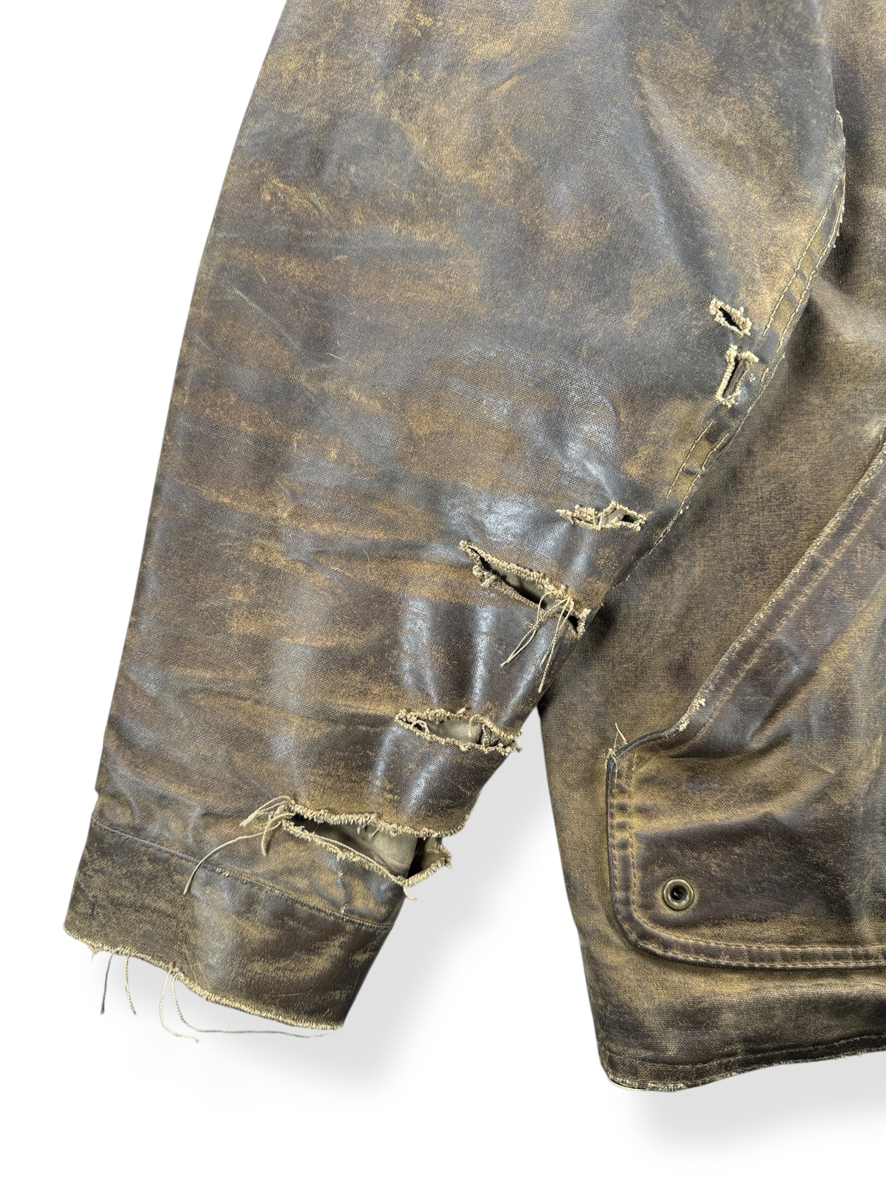 Rips on Sleeve of Modern Filson Tin Cloth Field Jacket With Patina AS IS SZ M