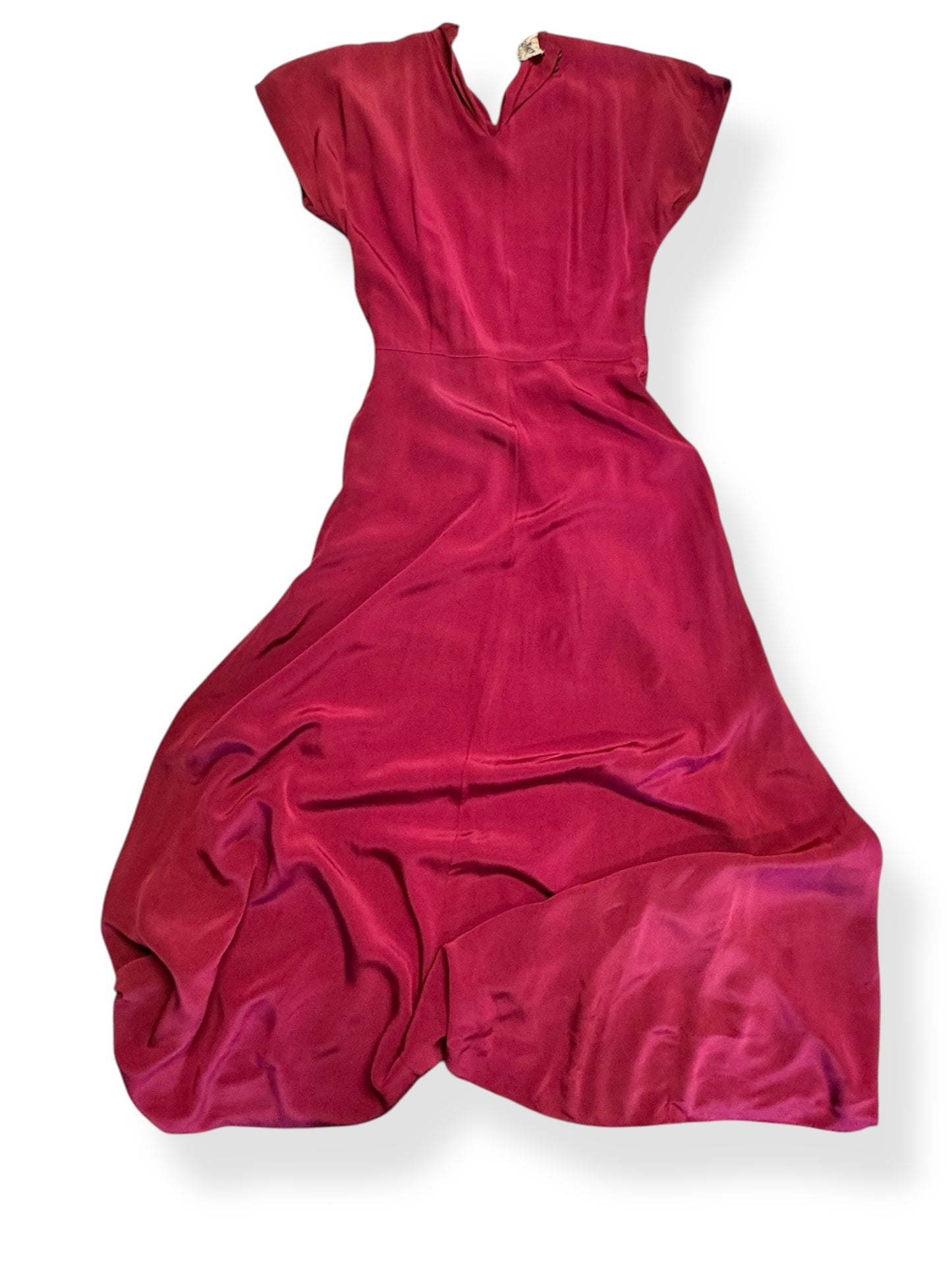 Back view of 1940s Du Barry Red Rayon Dress S