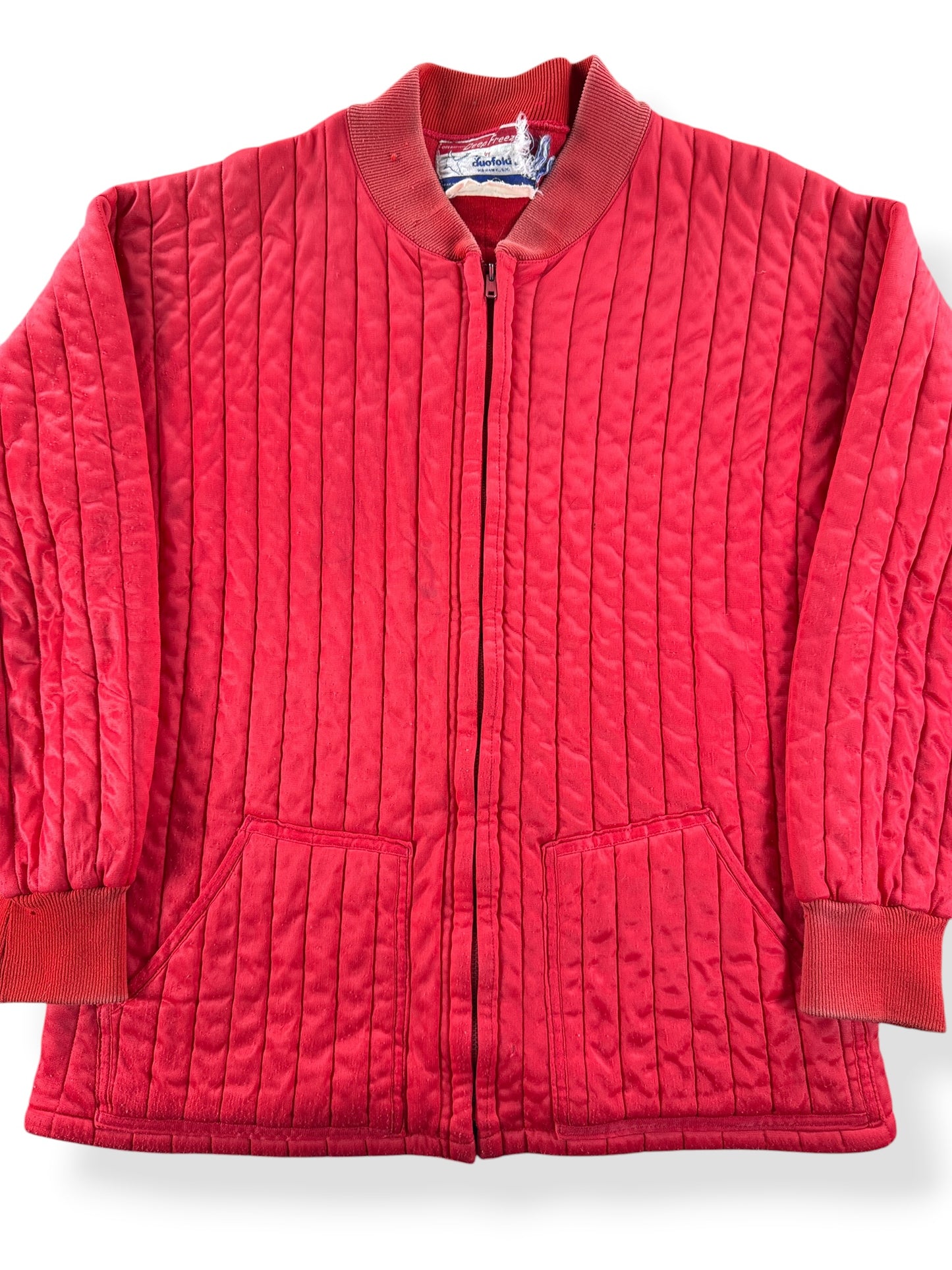Front Close Up of Vintage Red Duofold Liner Jacket SZ L