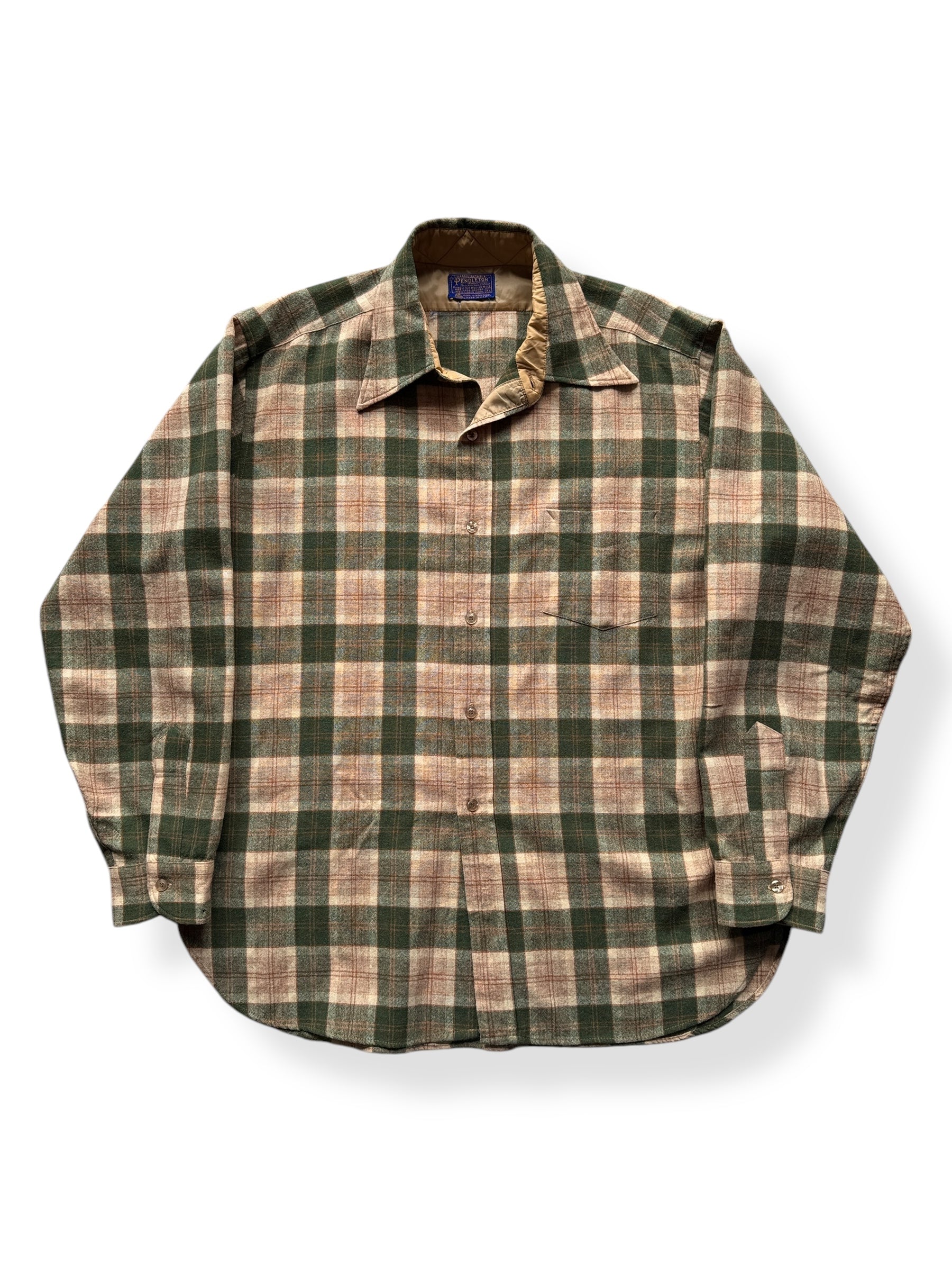 Front of Vintage Green and Tan Pendleton Wool Flannel SZ XL