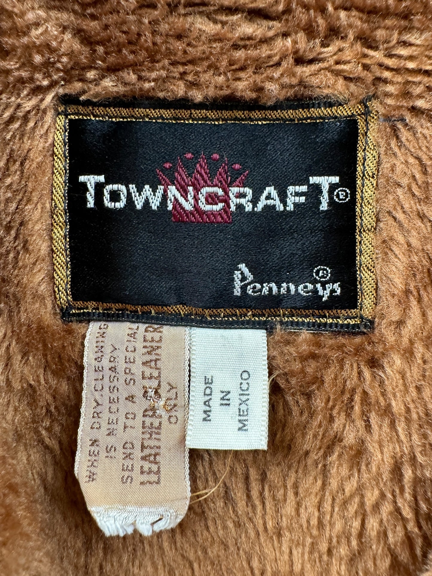 Label on Vintage Suede Fur Lined Towncraft Jacket SZ L