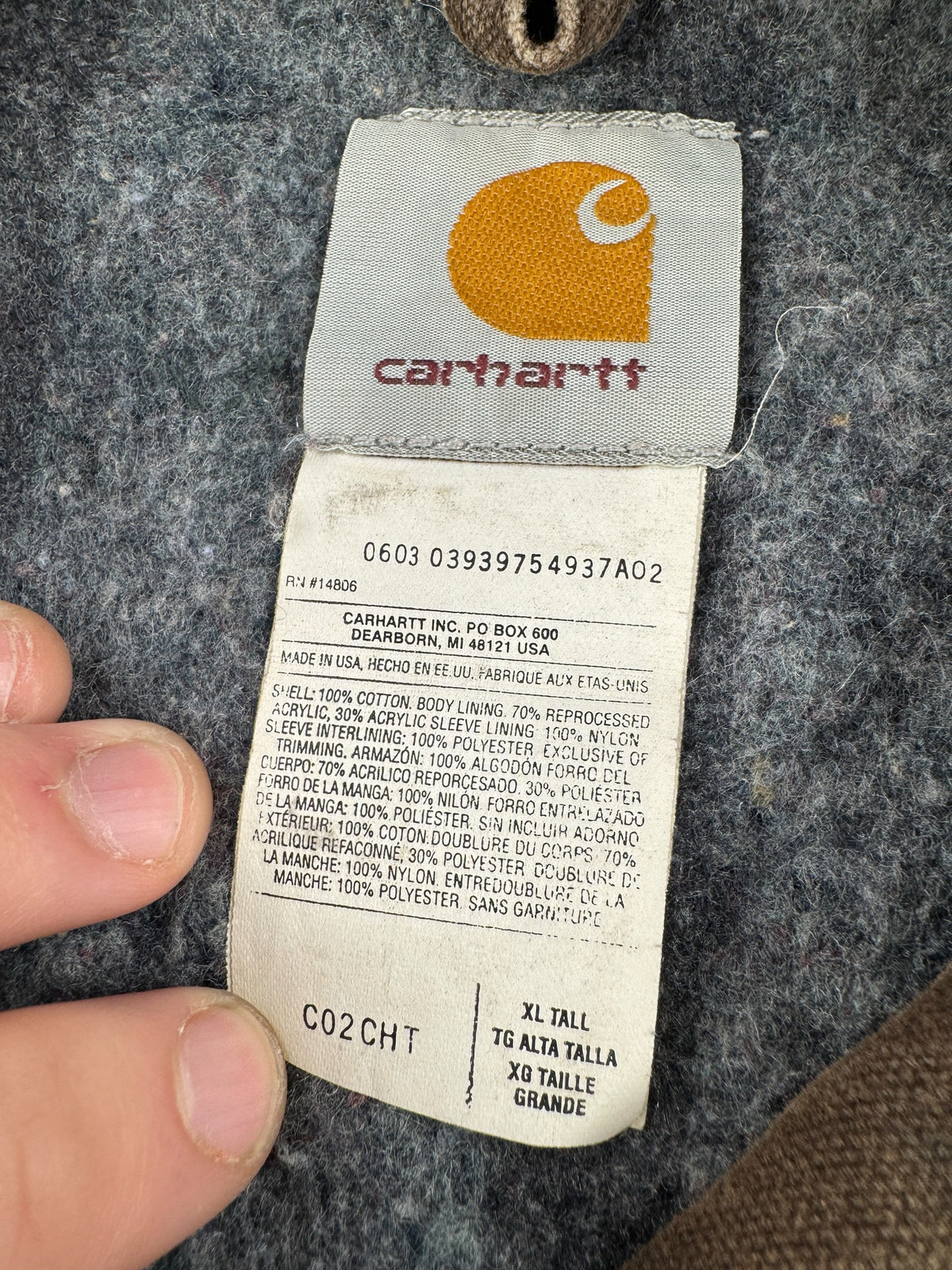 Tags on Vintage Brown Carhartt Chore Jacket SZ XL