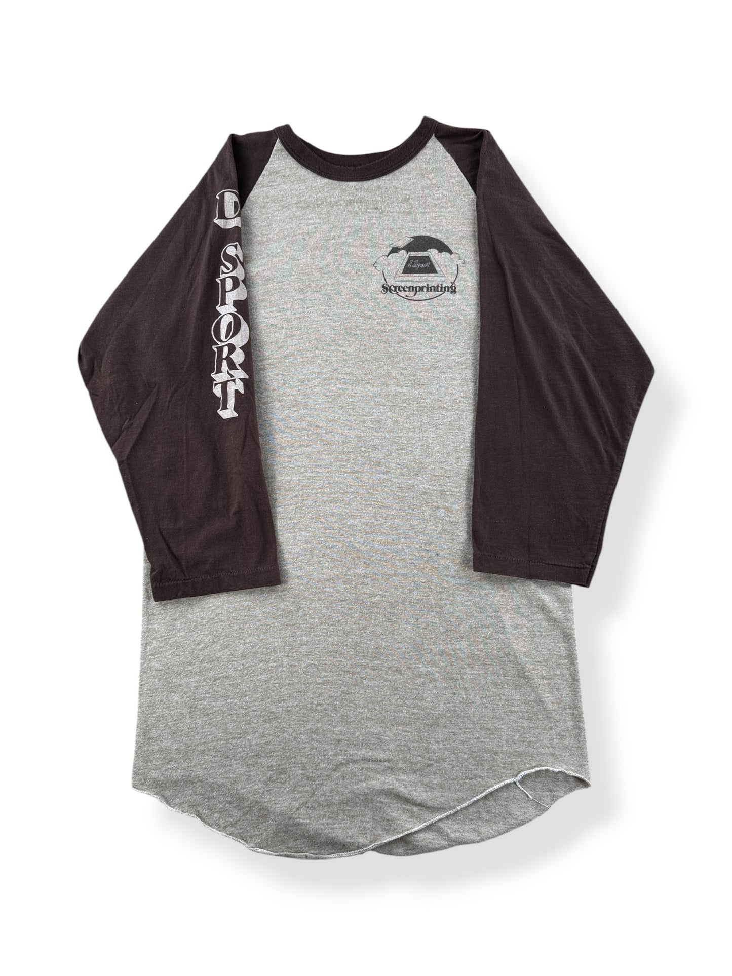 Front of Vintage 70s Screenprinting Raglan Tee SZ L (Fits S)