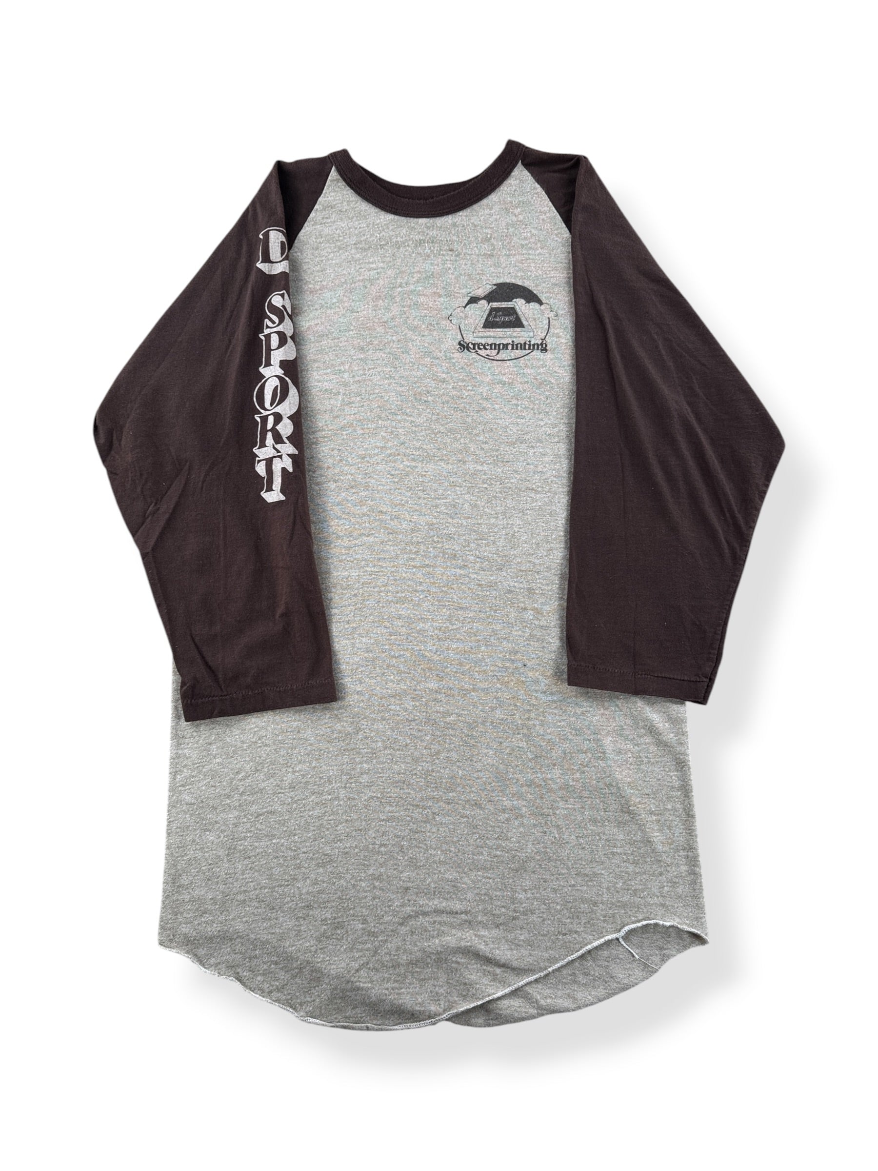 Front of Vintage 70s Screenprinting Raglan Tee SZ L (Fits S)