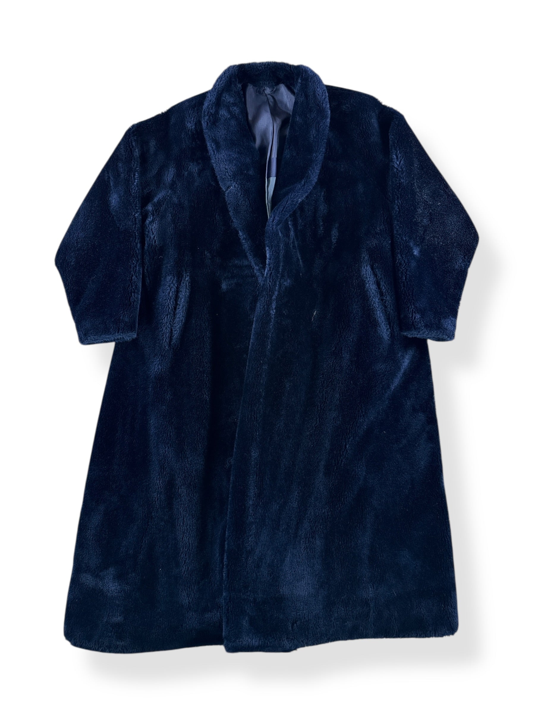 Front of Vintage 70s Organa Blue Faux Fur Coat SZ XL