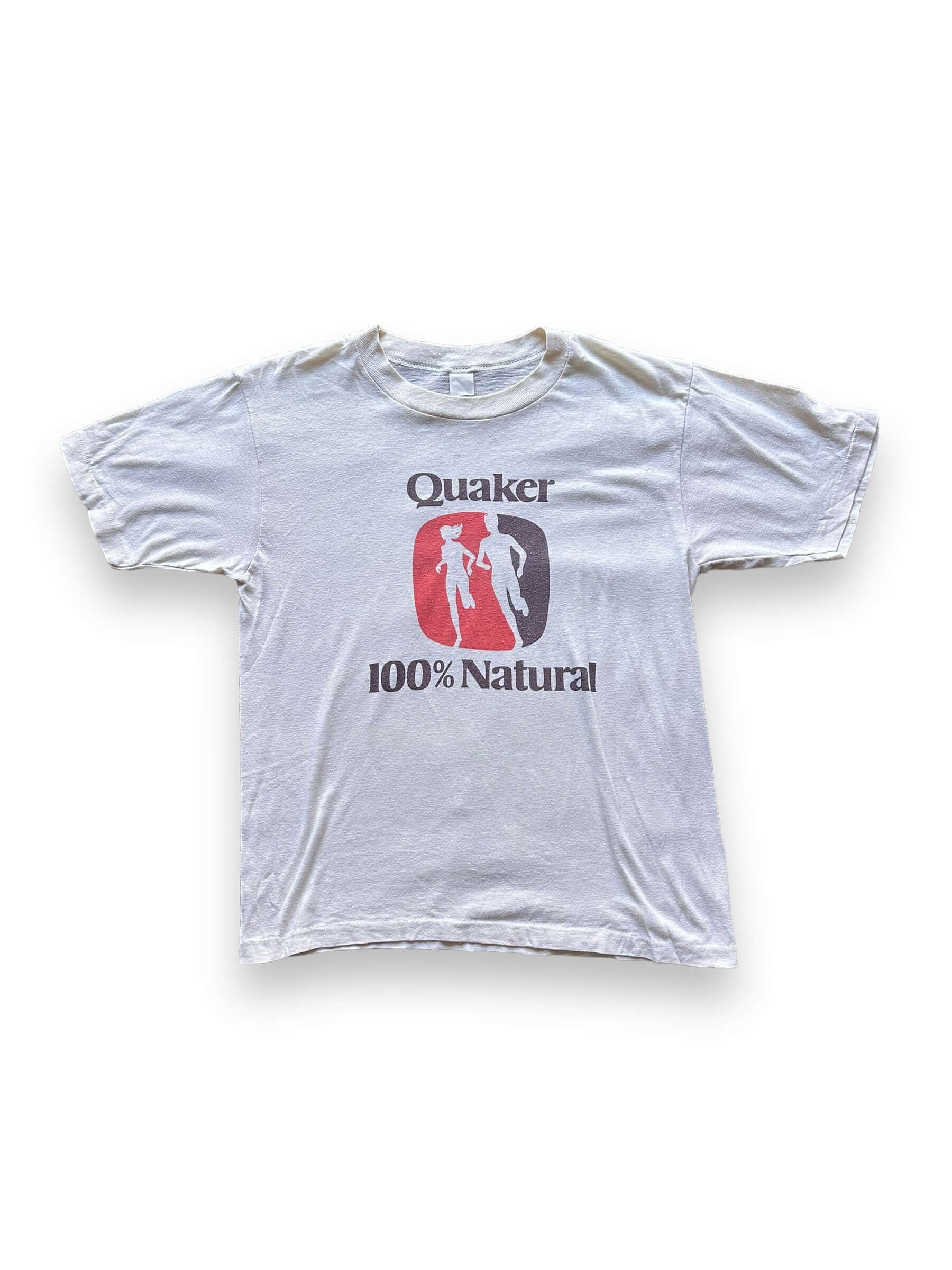 front of Vintage Quaker 100% Natural Running Tee SZ S