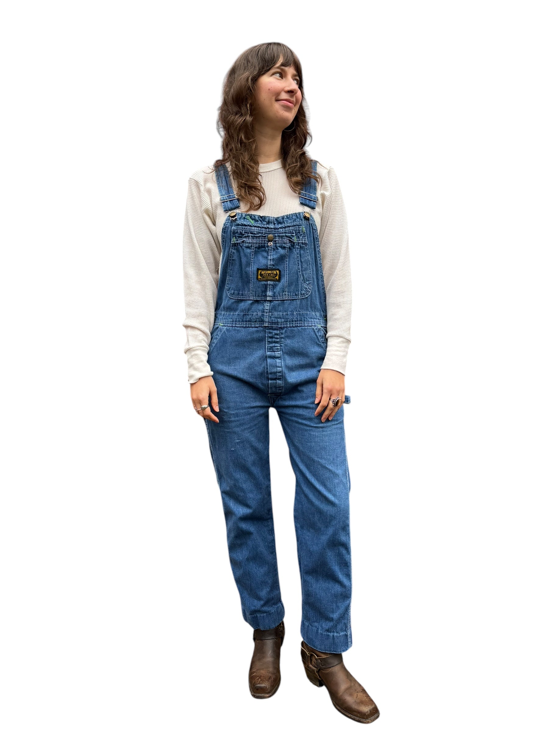 On Body Front Shot of Vintage Dee Cee Denim Overalls W32