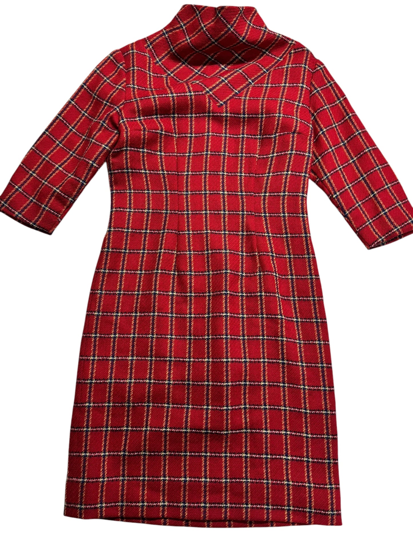 Front view of 1960s Plaid Wool Blend Dress S