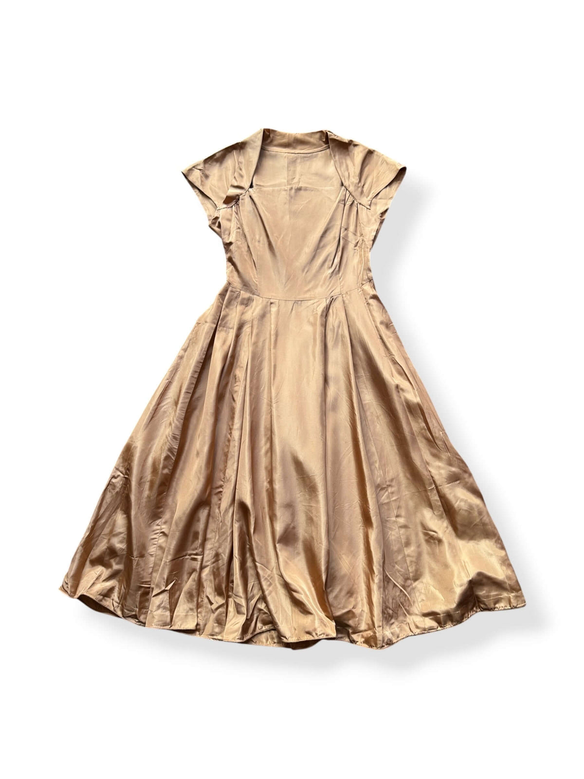 Front of Vintage Mid Century Golden Fit and Flare Dress 