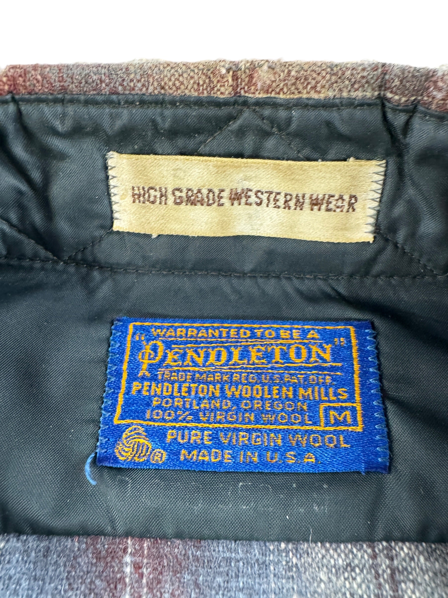 Label on Vintage Pendleton Western Wear Shadowplaid Pearlsnap SZ M