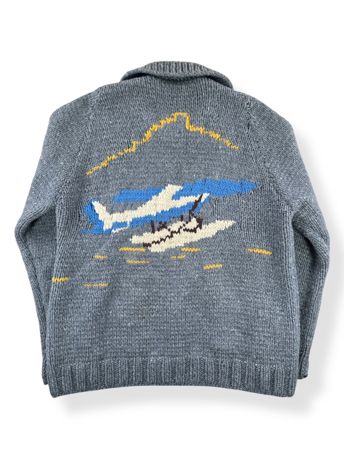 Back of Vintage Alaska Bush Plane Cowichan Style Sweater SZ XL