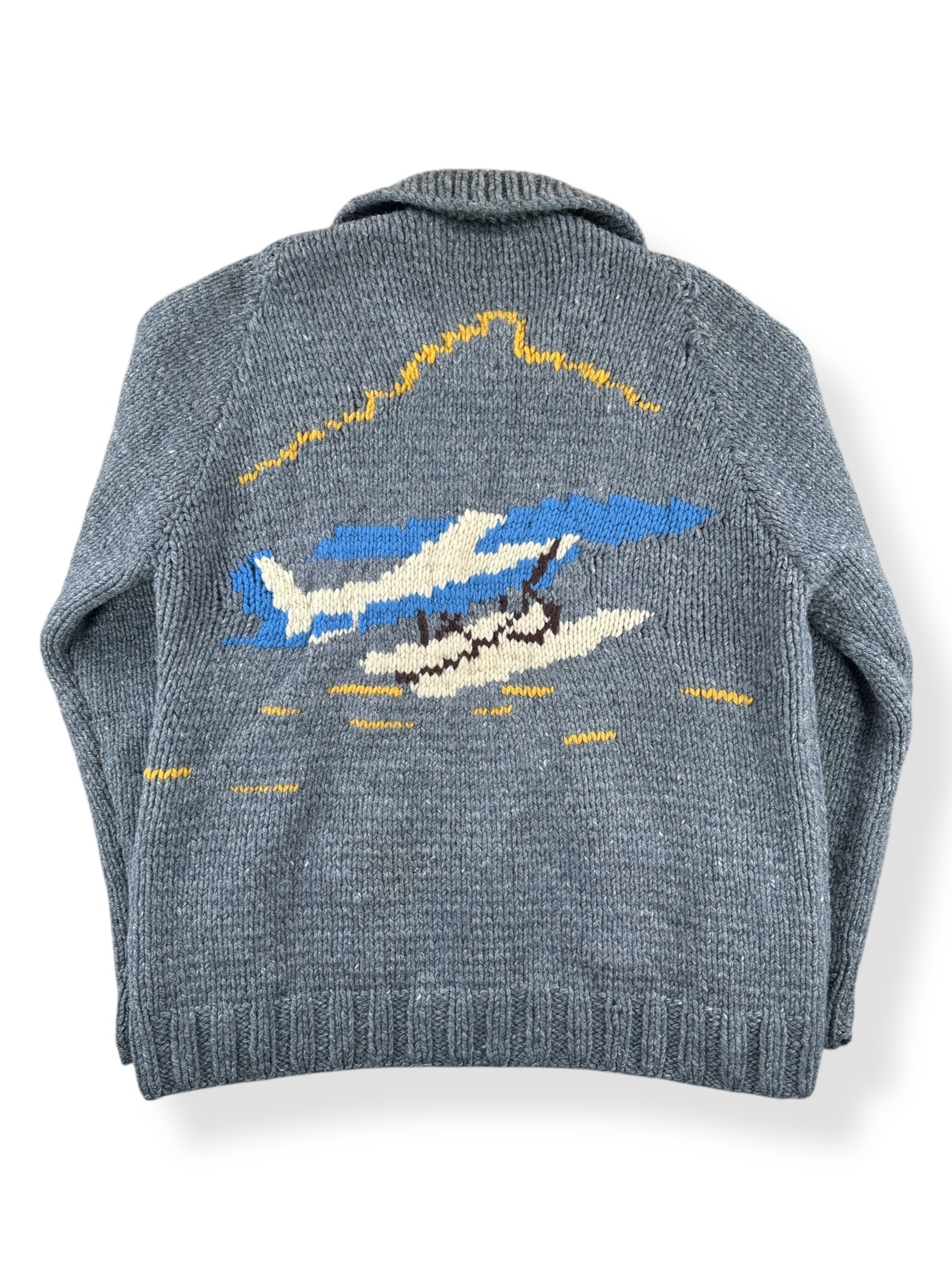 Back of Vintage Alaska Bush Plane Cowichan Style Sweater SZ XL