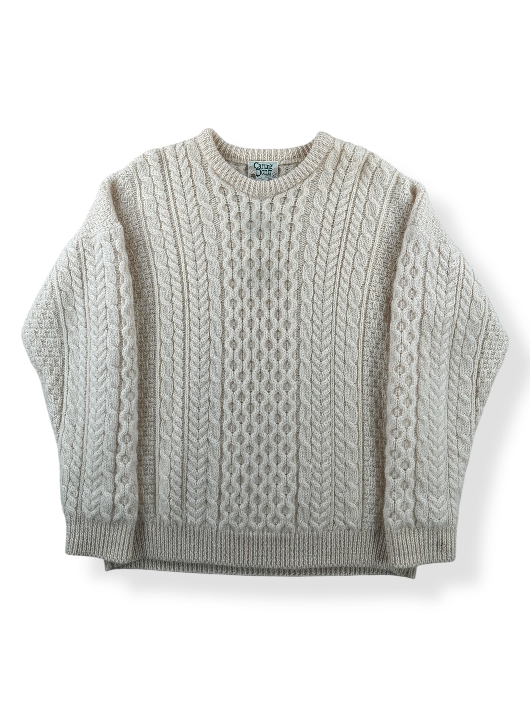 Front of Vintage Carraig Donn Irish Wool Cable Knit Sweater SZ XL