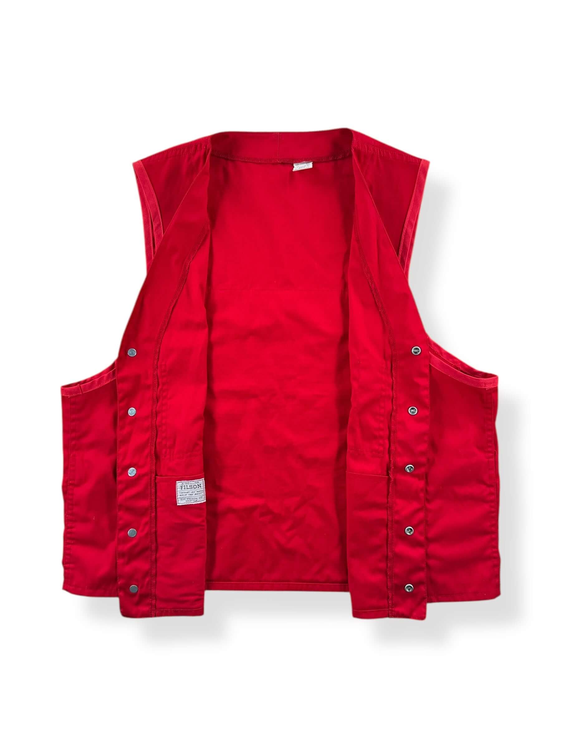 Inside of Vintage Red Filson Hunting Vest SZ 44