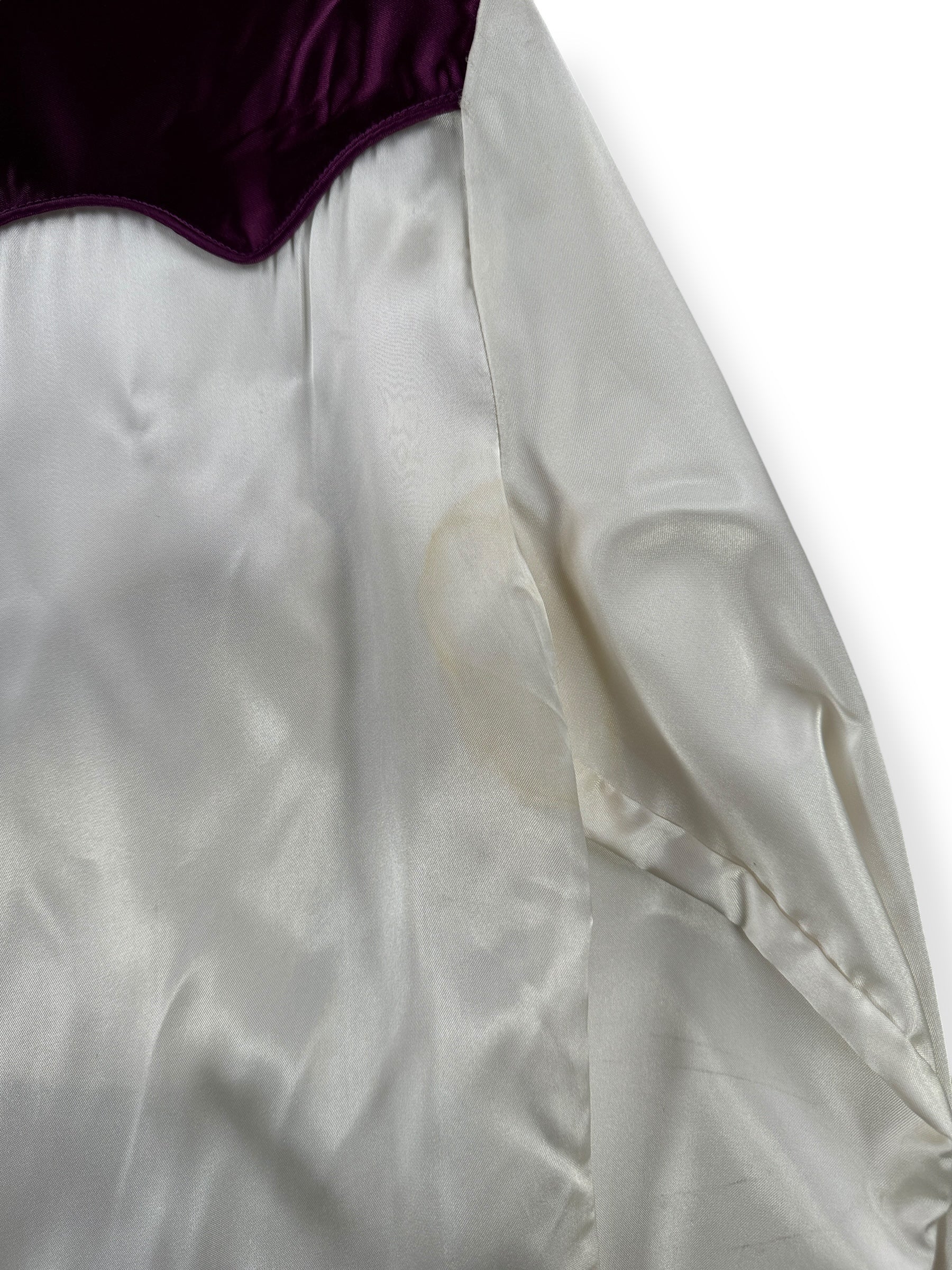 Pit Stain on Vintage Satin Tem Tex Two Tone Pearlsnap SZ S