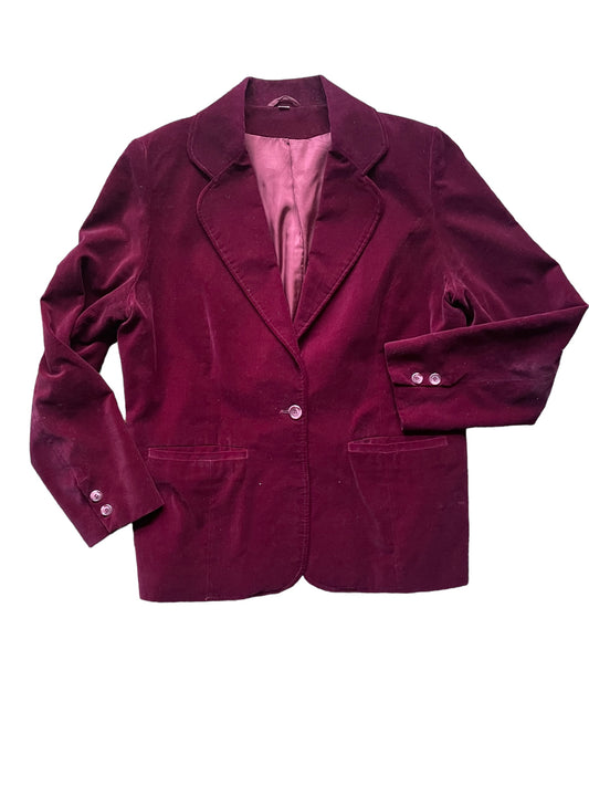 Full front view of Vintage 1970s Burgundy Velvet Blazer | Vintage Ladies Clothing | Barn Owl True Vintage
