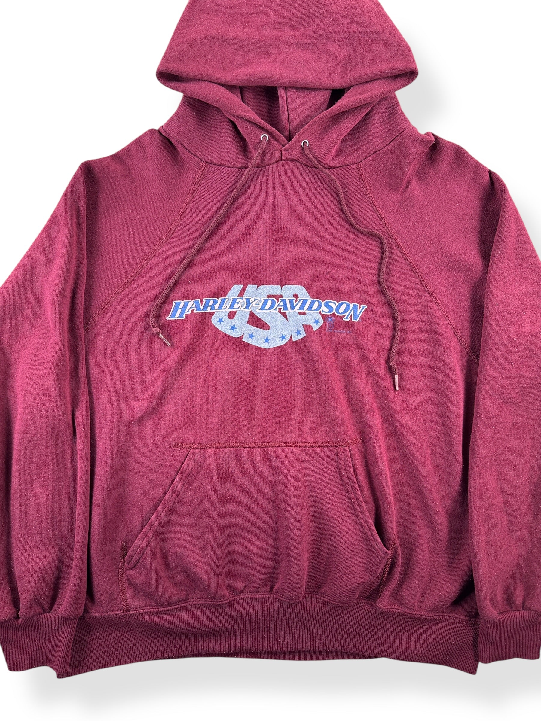 Front Close Up of Vintage '86 Harley Hoodie SZ XL