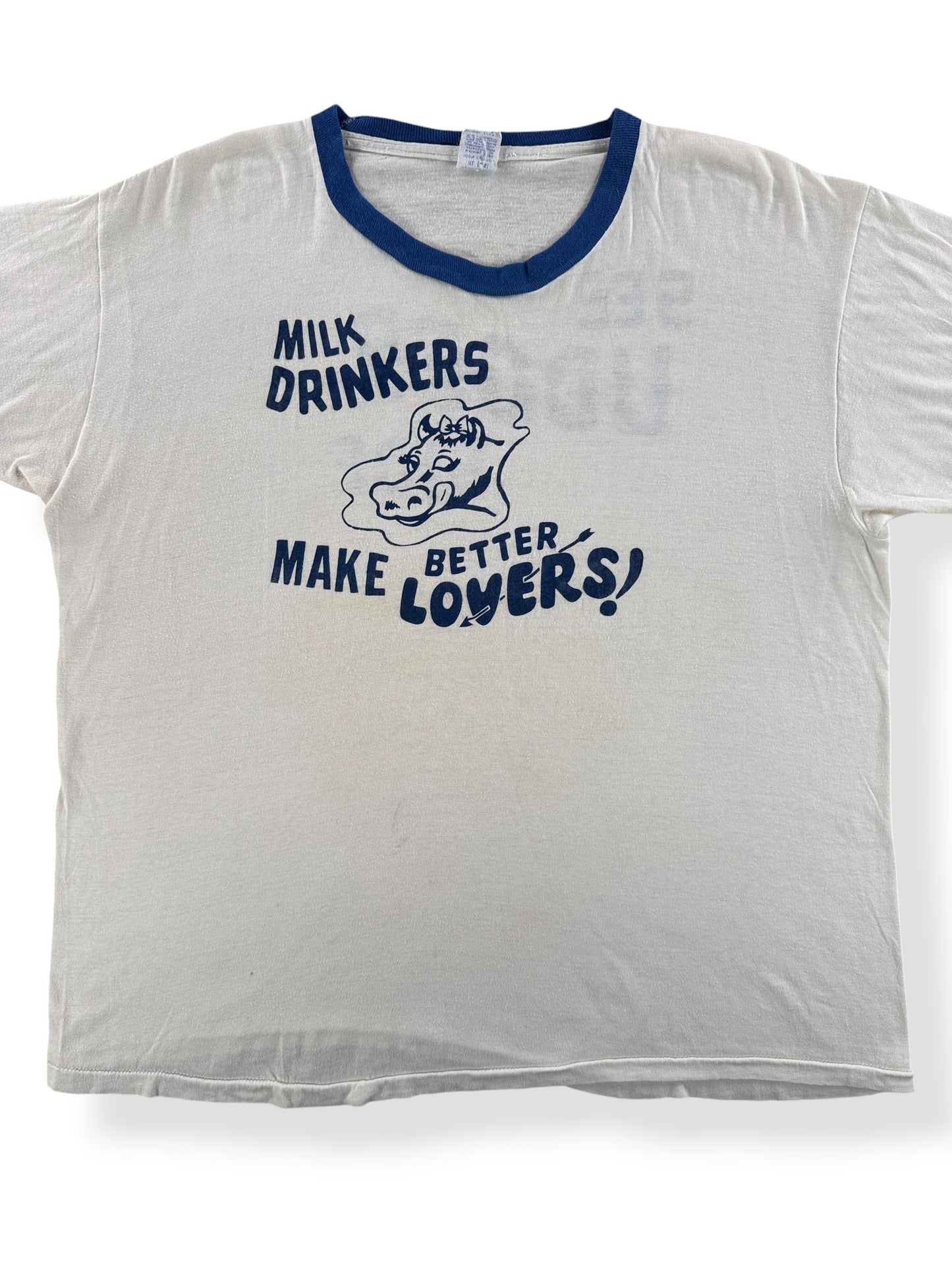 Front Close Up of Vintage Milk Drinkers Make Better Lovers Ringer Tee SZ XL