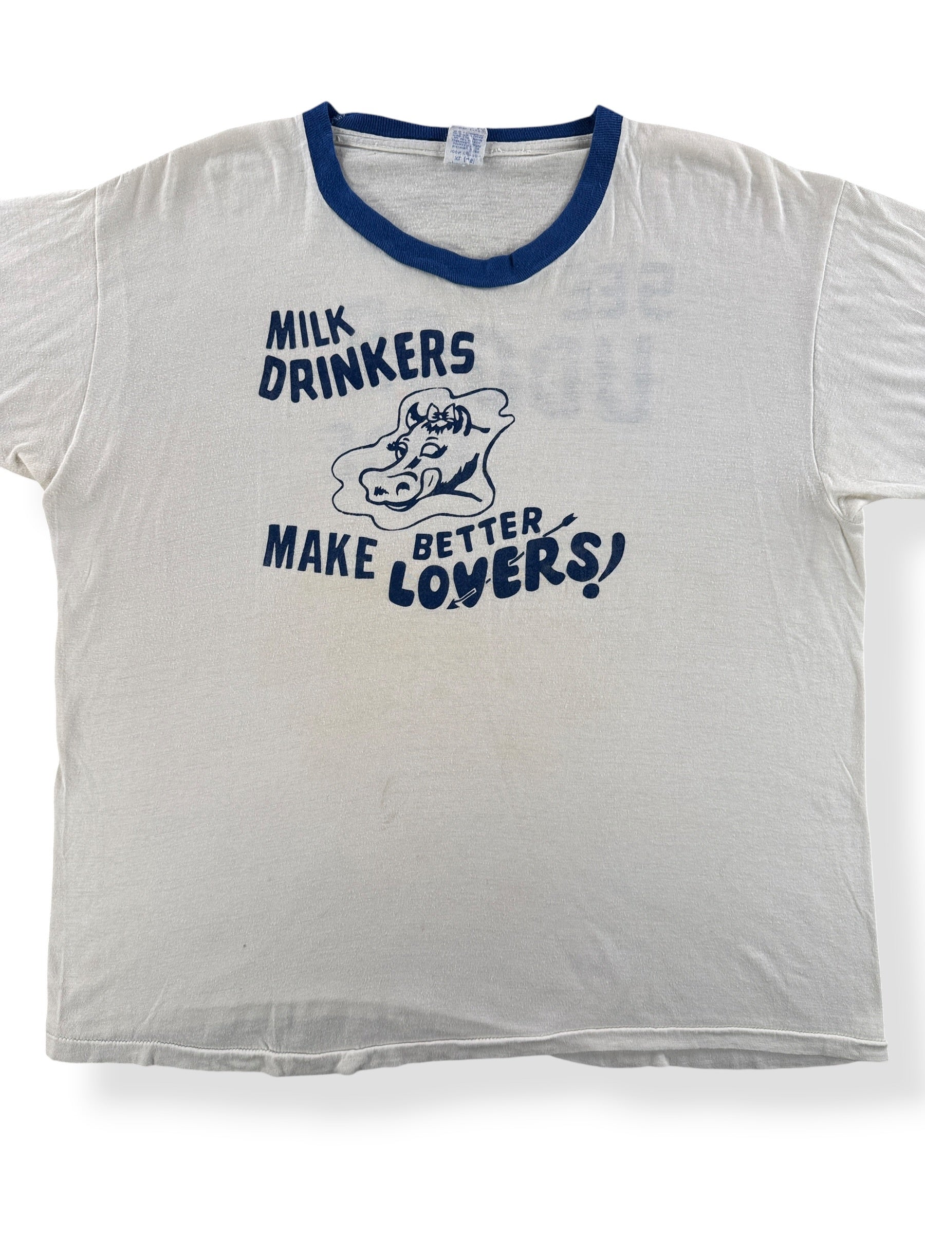 Front Close Up of Vintage Milk Drinkers Make Better Lovers Ringer Tee SZ XL