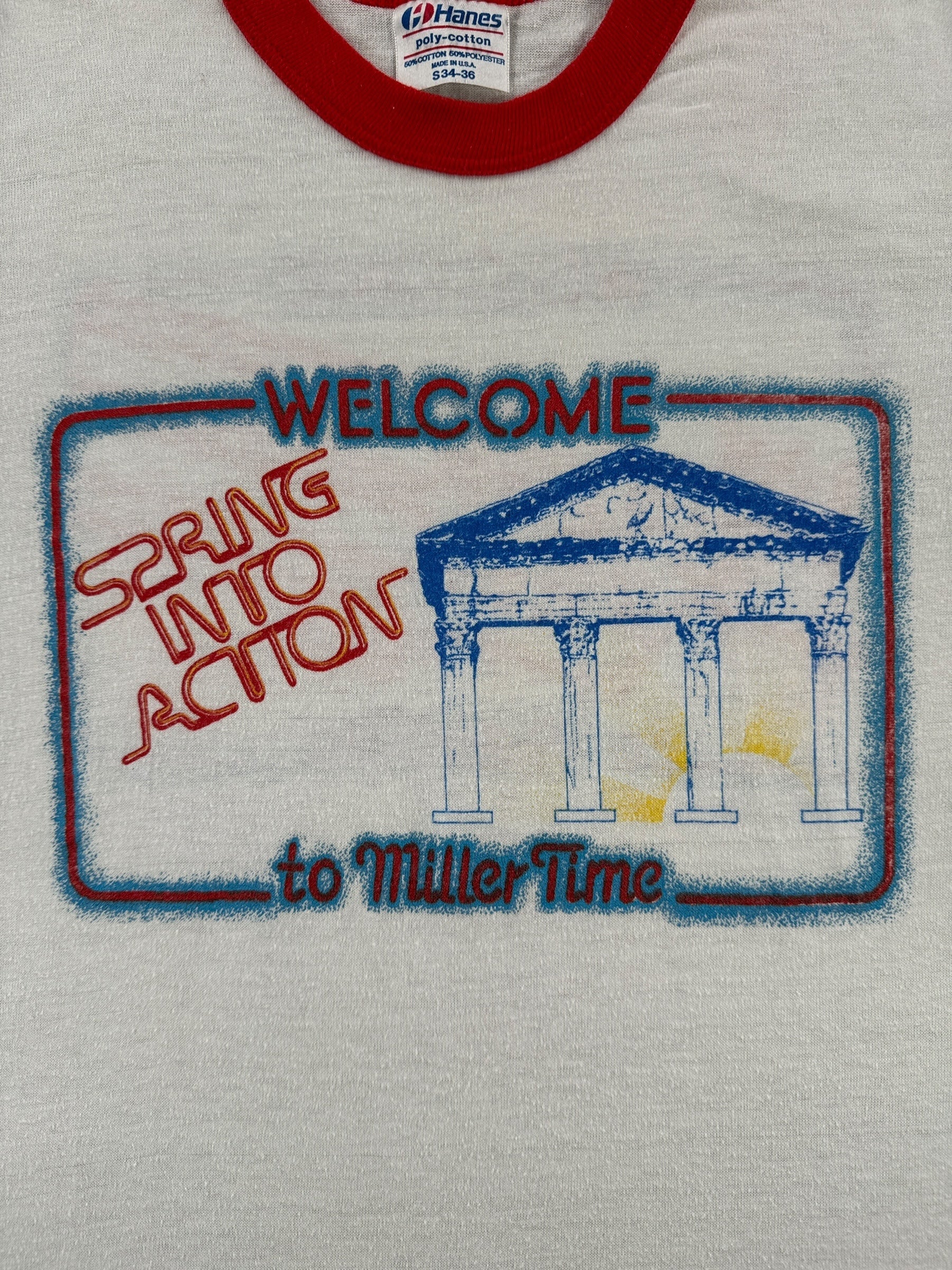 Graphic of Vintage Welcome to Miller Time Ringer Tee SZ XS