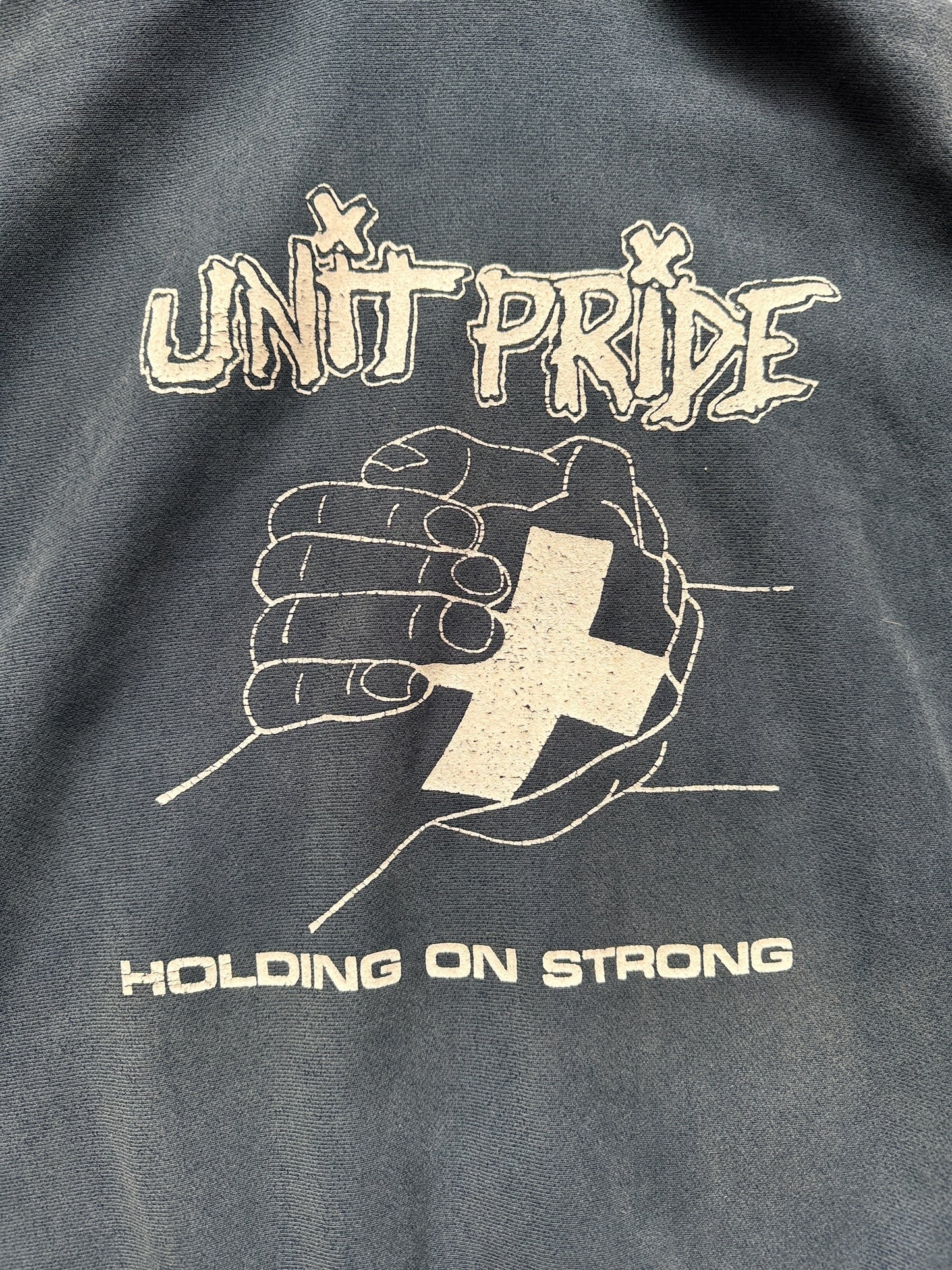 back graphic on Vintage Unit Pride Straight Edge Hardcore Champion Hoodie SZ XL
