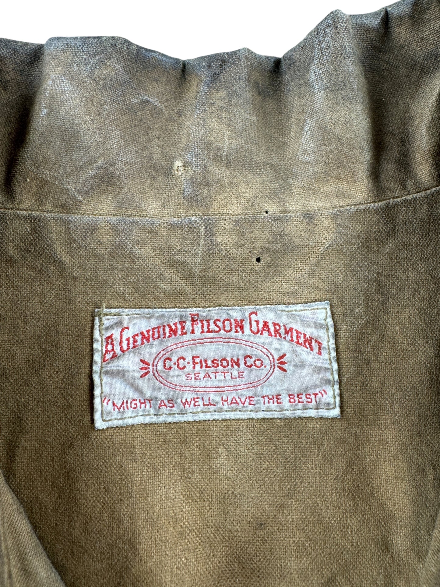 Label on Vintage Filson Double Logger Jacket SZ 40