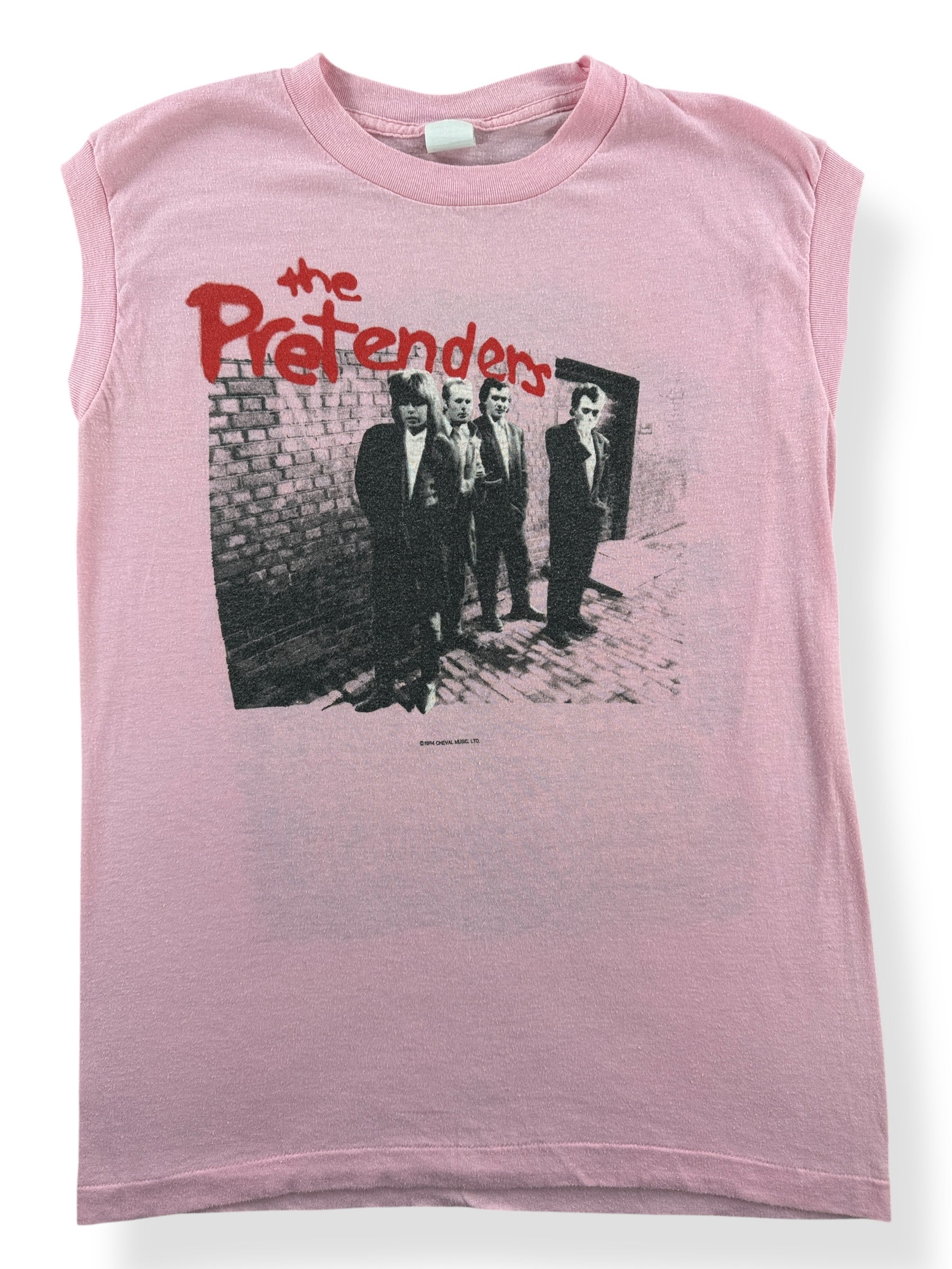 Front Close Up of Vintage The Pretenders Pink Tank SZ S