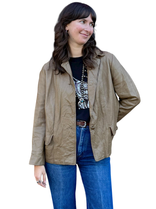 Vintage Womens 40s-50s Light Brown Leather Jacket SZ L