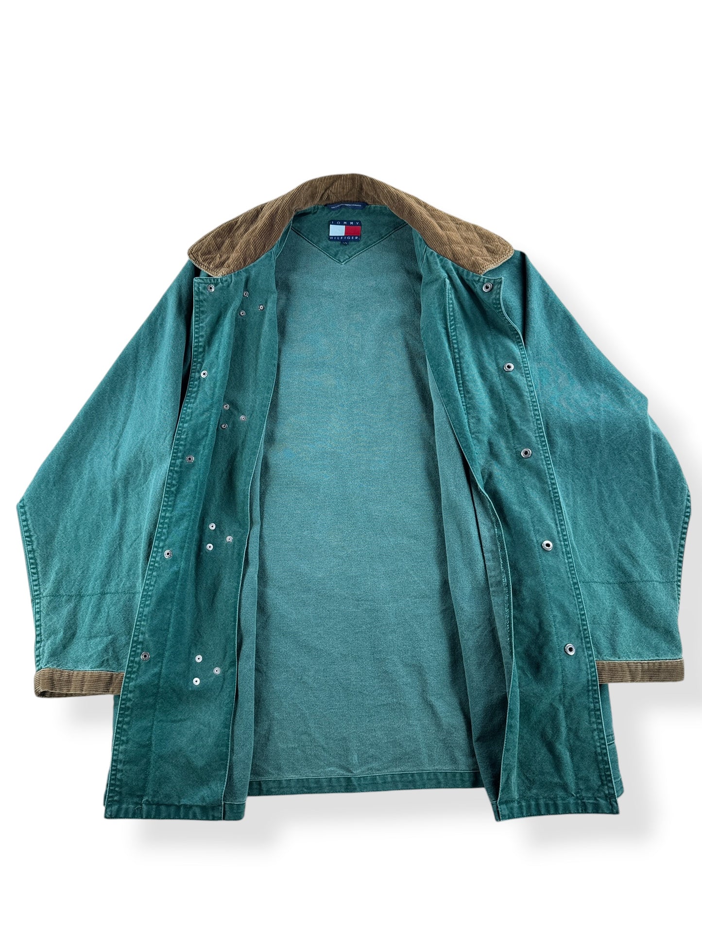 Inside of Vintage Tommy Hilfiger Fireman Clasp Canvas Coat SZ L