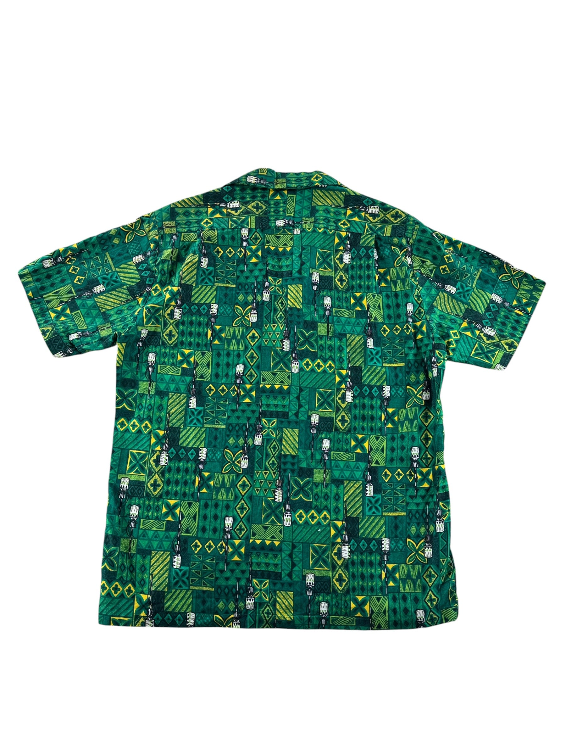 Back of Vintage Ui Maikai Green Cotton Aloha Shirt SZ M