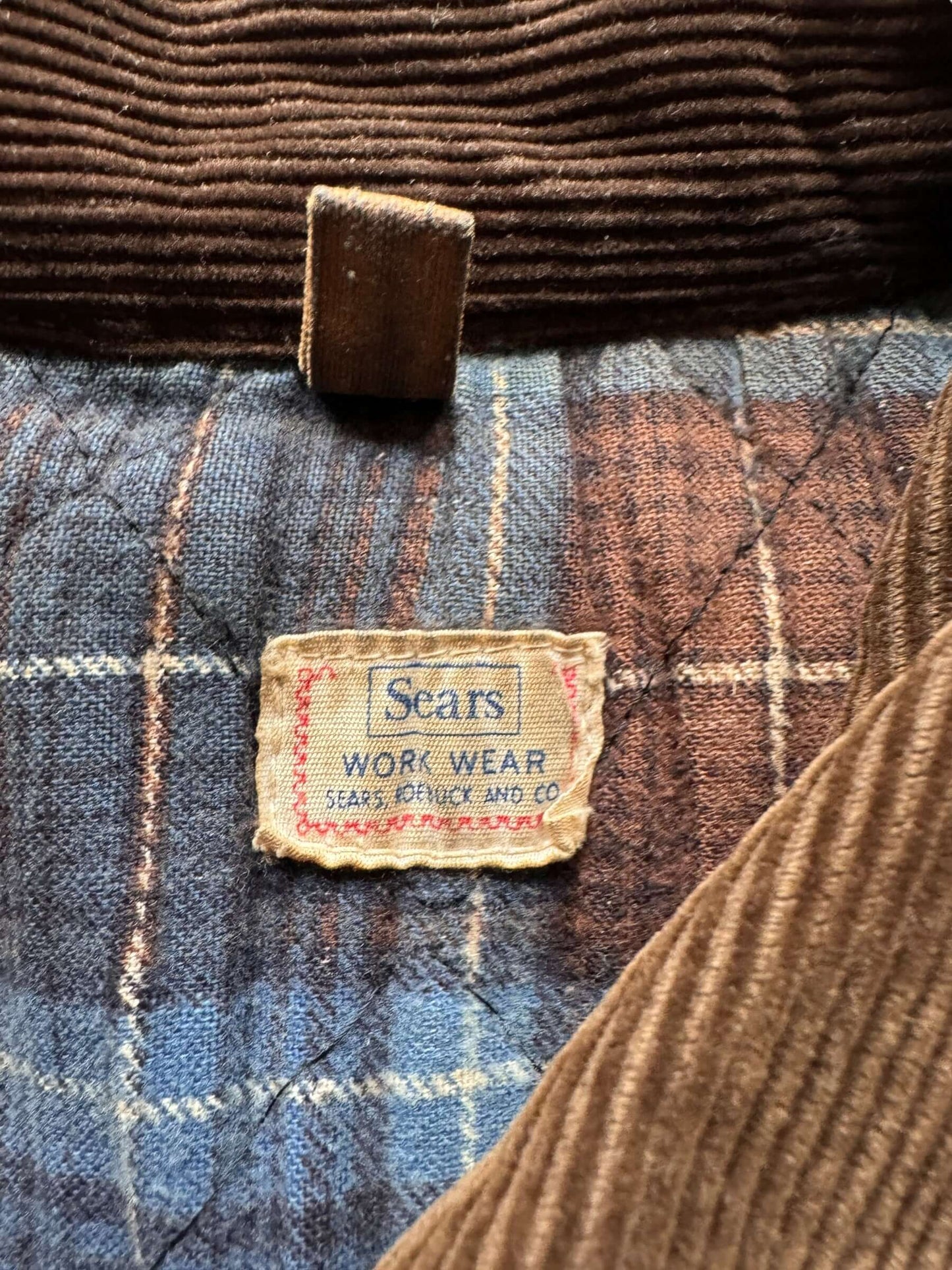 Tag View of Vintage Sears Cotton Flannel Lined Work Jacket SZ XL