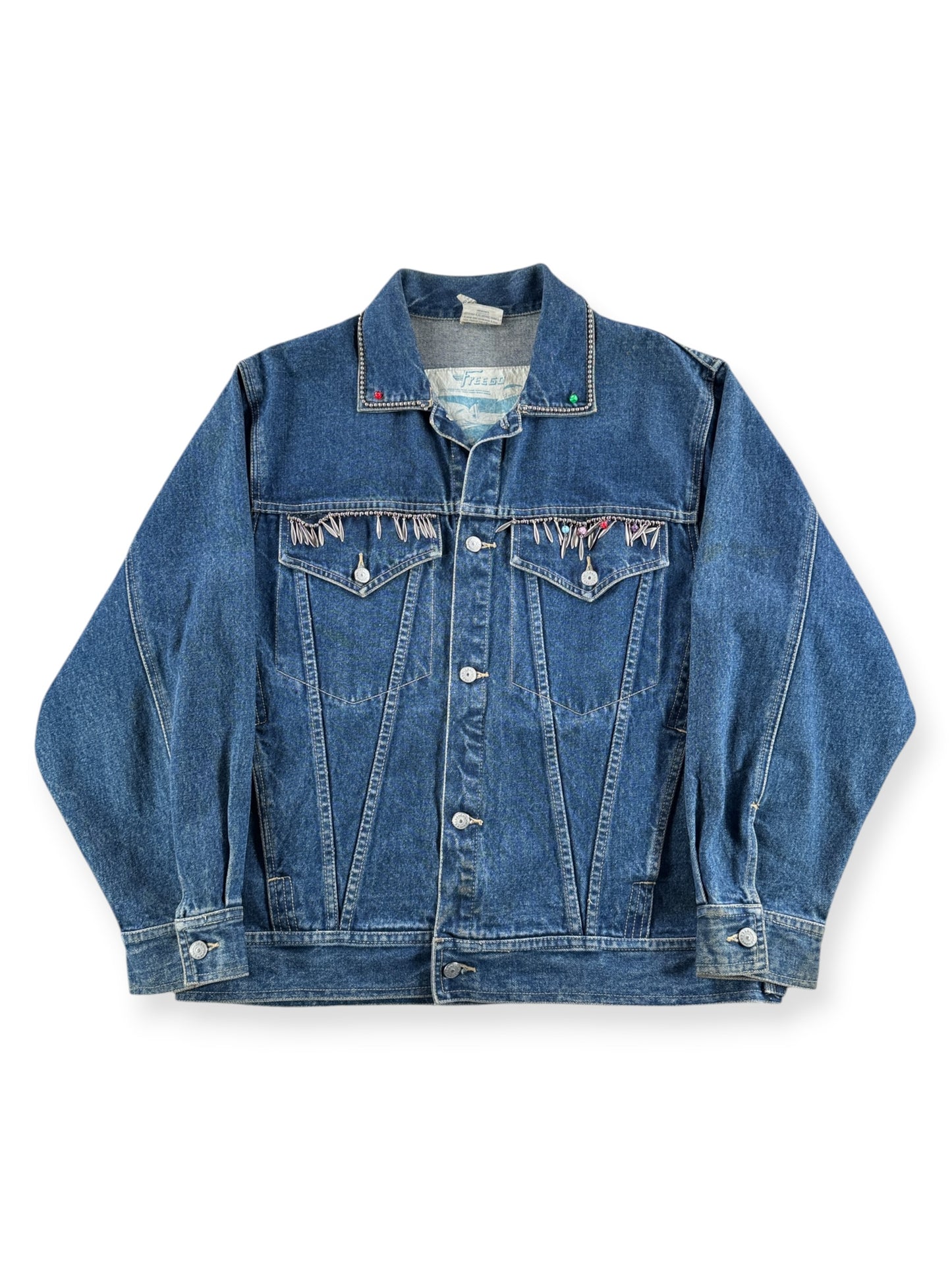 Front of Vintage 90s Studded & Charmed Freego Trucker Jacket SZ L