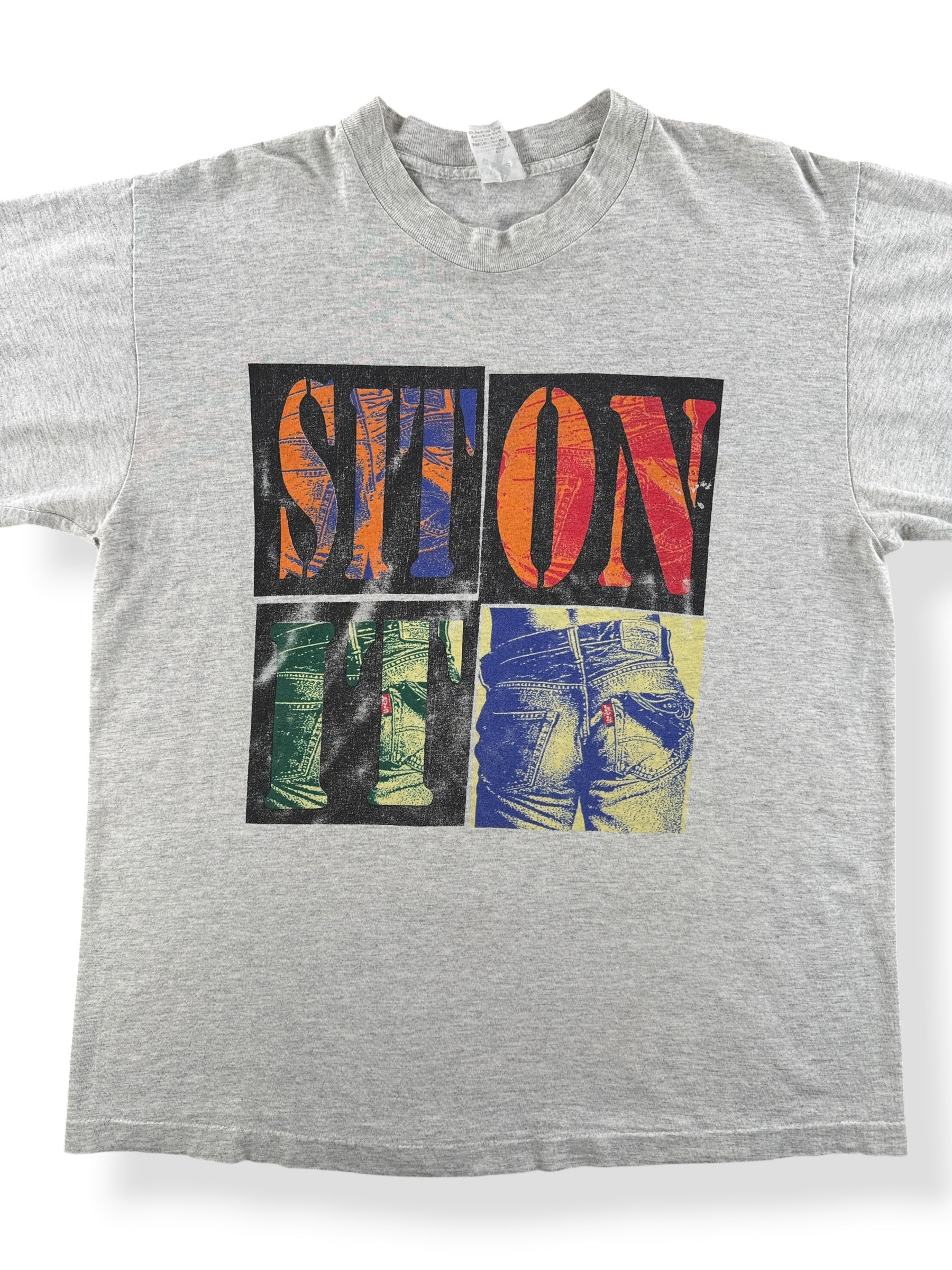 Front Close Up on Vintage Levi's Sit on It Tee SZ L