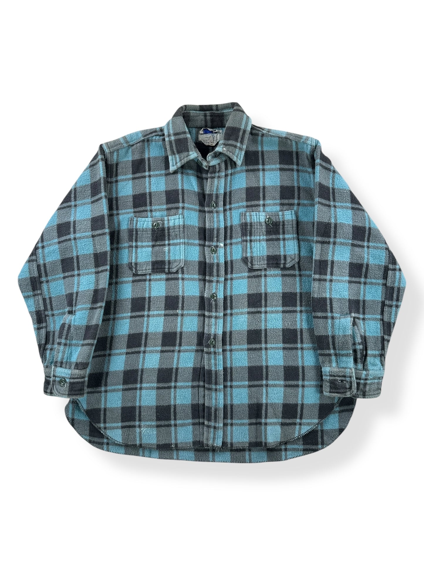 Front of Vintage 70's Champion Teal and Grey Camp Flannel SZ XL